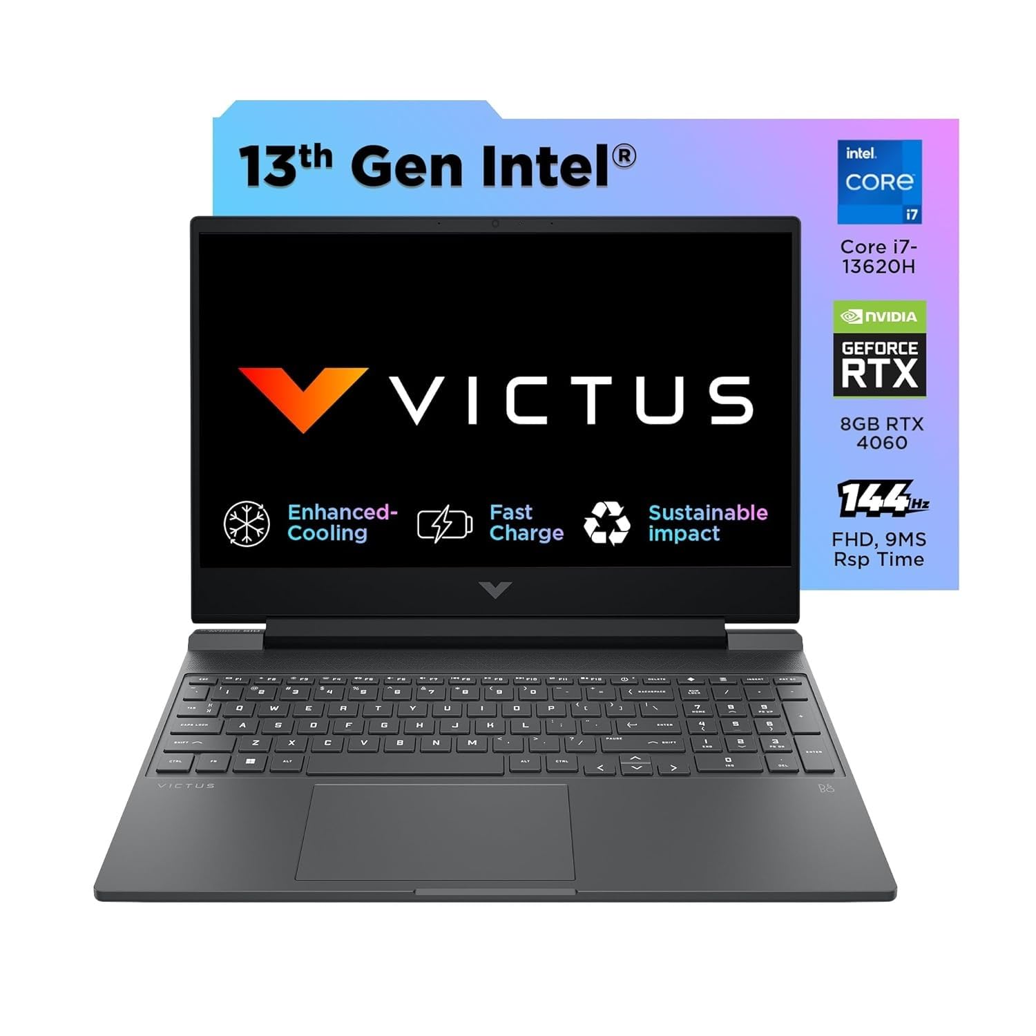 HP Victus Gaming, 13th Gen Intel Core i7-13620H, 16GB DDR4 Ram, 512GB SSD, 8GB NVIDIA RTX 4060, 15.6-inch(39.6cm), 144Hz, IPS, Backlit KB, Audio by B&O, (Win 11, Office 21, Silver, 2.29kg) fa1276TX