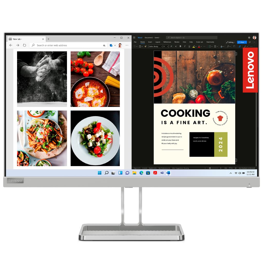 Lenovo L-Series 60.45cm (24 inch) | FHD IPS Ultraslim Monitor | 100Hz, 99% sRGB, HDMI, Tilt Stand, 2x3W Speakers, Smart Display Customization Artery, Home & Office Use, Grey, L24i-40