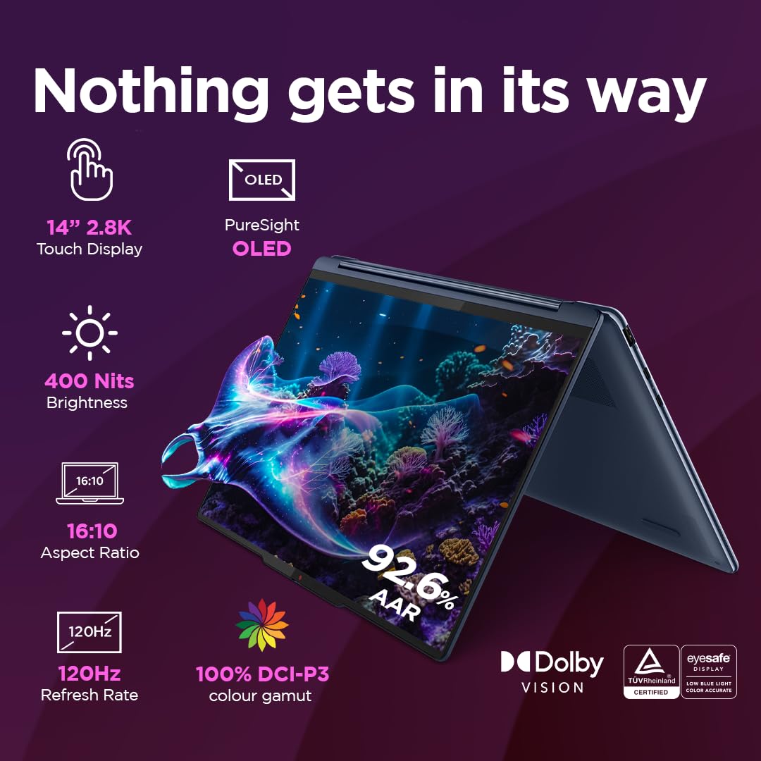 Lenovo Yoga 9 2-in-1 Intel Evo Core Ultra 7 155H 14"(35.5cm) 2.8K WQXGA+ OLED 400Nits 2-in-1 Laptop (32GB/1TB SSD/AI PC/Windows 11/MS Office 21/Digital Pen/Blue/1.5Kg), 83AC001LIN
