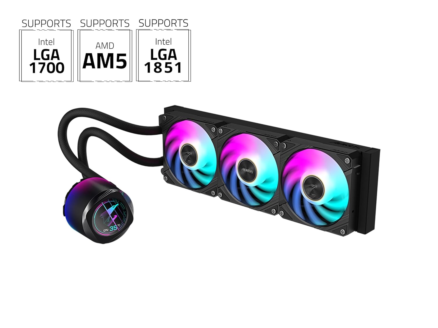 AORUS WATERFORCE X II 360 Liquid CPU Cooler, 360mm Radiator with 3X 120mm Low Noise ARGB Fans, Compatible with Intel LGA1851, LGA1700, and AMD AM5(GP-AORUS WATERFORCE X II 360)