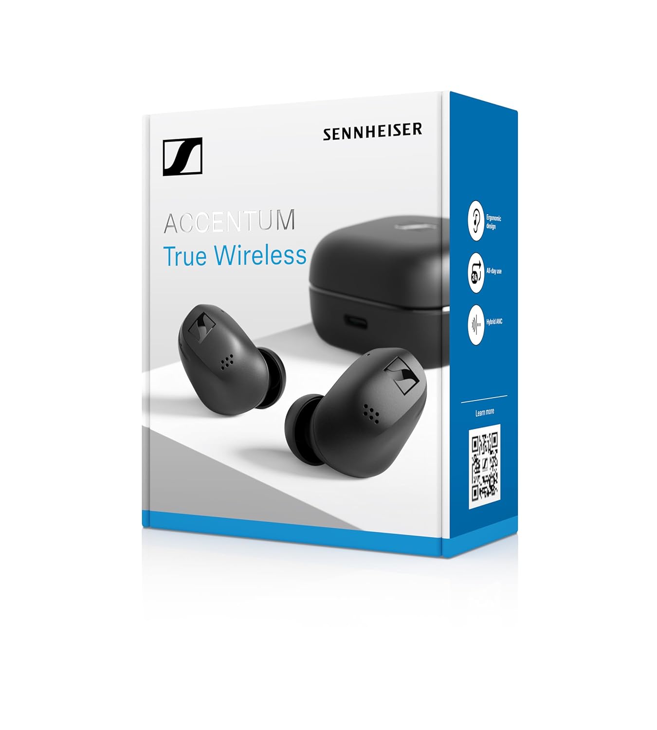 Sennheiser ACCENTUM True Wireless Earbuds, BT v5.3 Auracast & LE Audio, TrueResponse Drivers, Hybrid ANC + Transparency Mode, 28 Hr Battery, Qi & USB‑C Charging, Touch Control, 2Y Warranty, Black