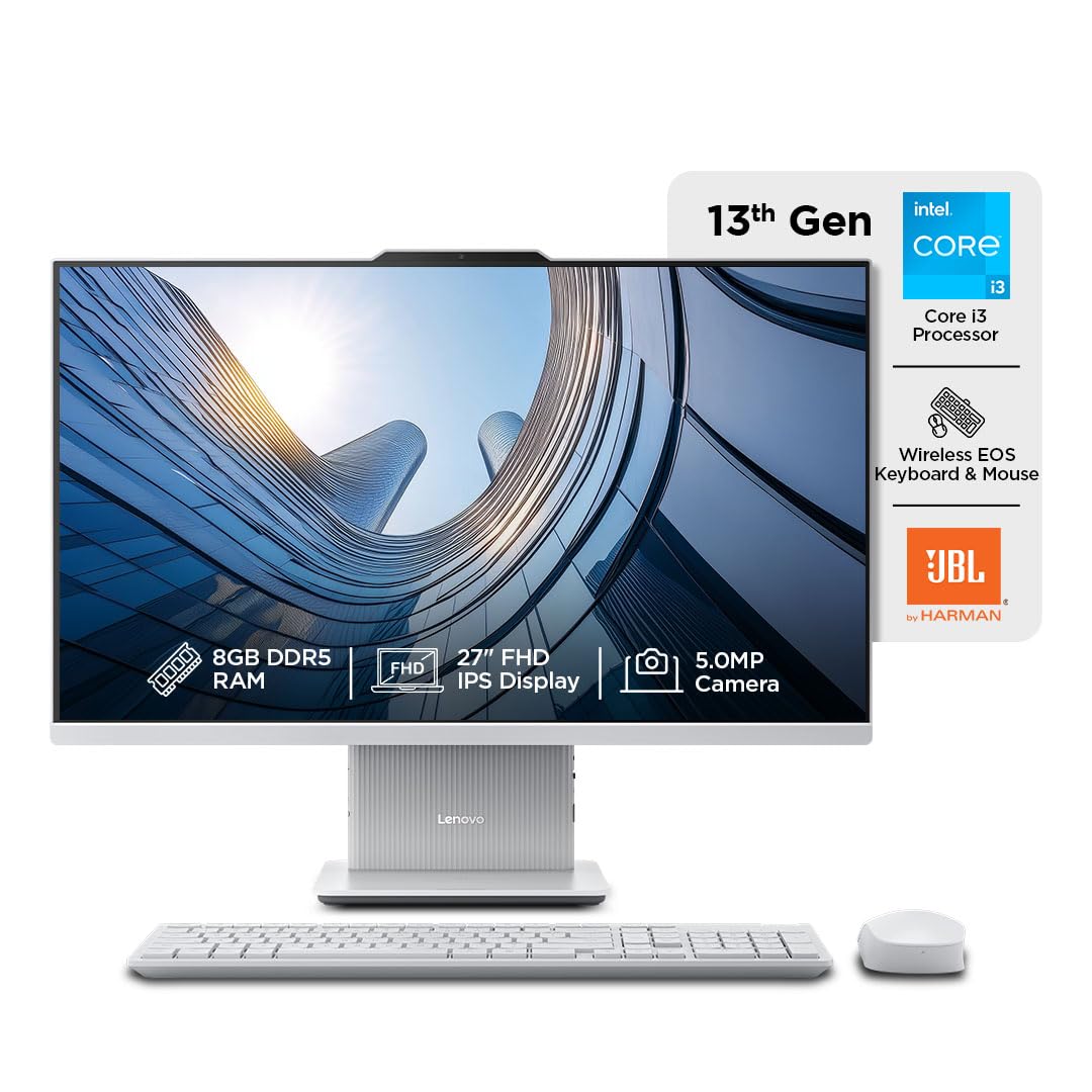 Lenovo IdeaCentre AIO Intel Core i7 13620H 27" FHD IPS 3-Side Edgeless All-in-One Desktop (16GB/1TB SSD/Win11/Office 21/5.0MP+IR Camera/3Wx2 Harman Speakers/Wireless EOS Keyboard & Mouse), F0HM003EIN