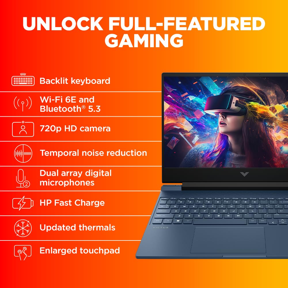 HP Victus, AMD Ryzen 5 5600H, AMD Radeon RX 6500 Graphics, 8GB DDR4, 512GB SSD, IPS, 15.6-inch(39.6cm) FHD Gaming Laptop, Enhanced Cooling (Win 11, Office 21, Blue, 2.37kg) fb0147AX/fb0184AX