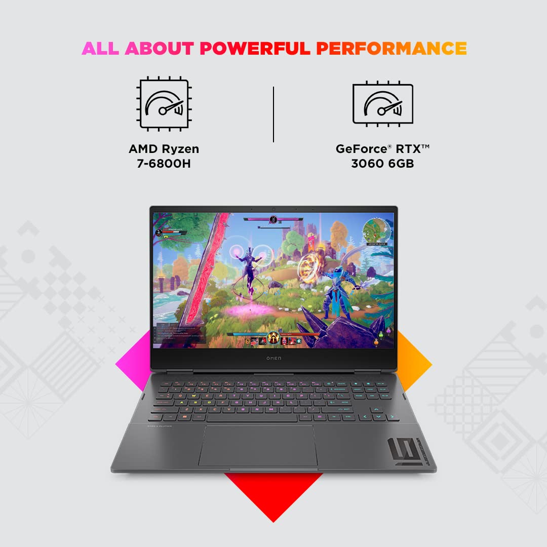 HP Omen AMD Ryzen 7-6800H 16.1 inch(40.9cm) FHD Gaming Laptop (16GB RAM/1TB SSD/GeForce RTX 3060 GPU 6GB Graphics/144Hz/7ms Response Time/Win 11/MSO 2021/Backlit KB/B&O Audio/Alexa),16-n0054AX