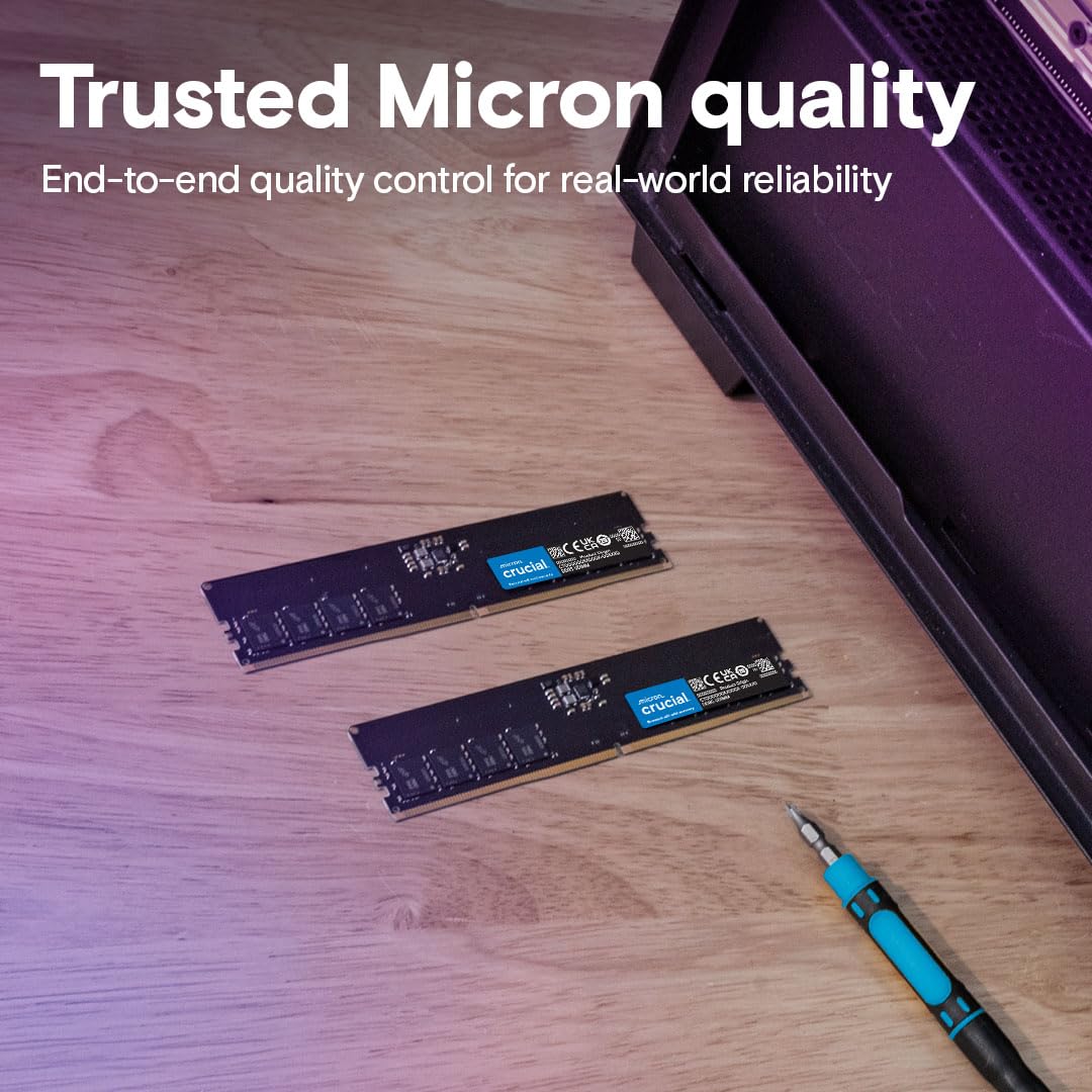 Crucial 64GB DDR5 RAM 5600MHz (or 5200MHz or 4800MHz) Desktop Memory, UDIMM 288-Pin, Compatible with Latest Intel Core Ultra and AMD Ryzen 8000 & Above – CT64G56C46U5