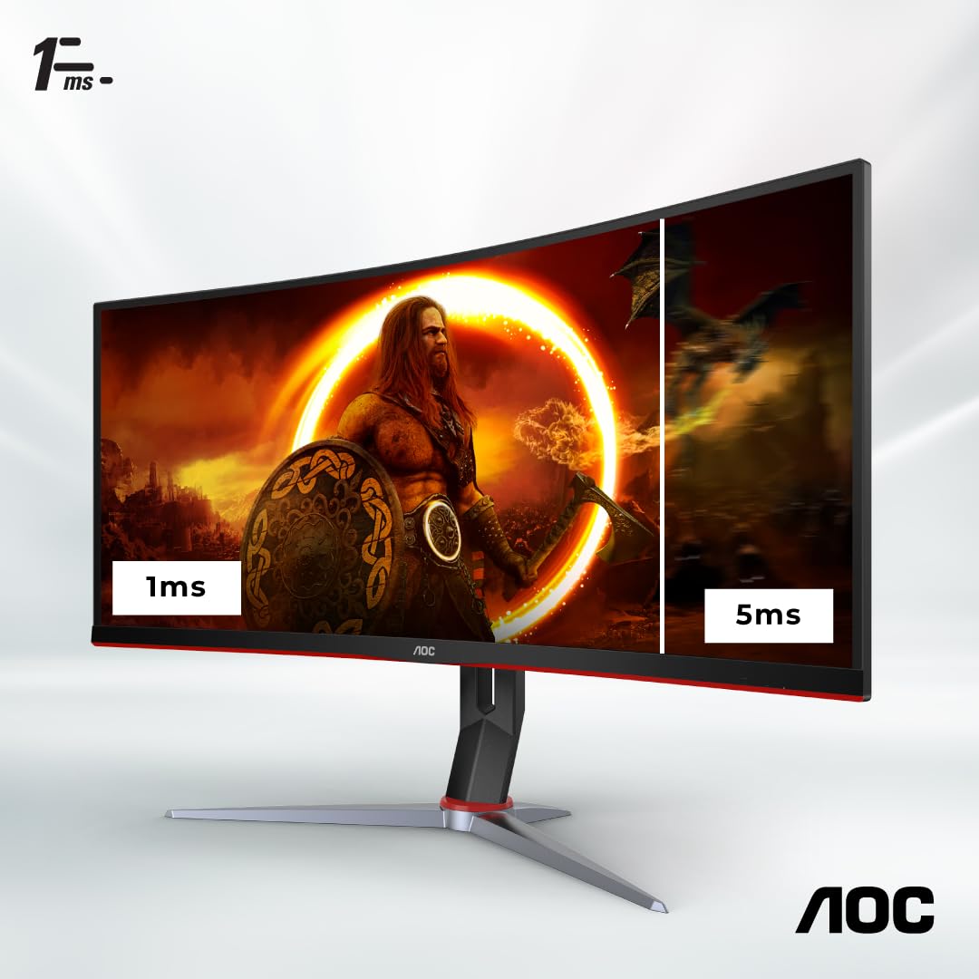 AOC CU34G2XP/BK, 34'' Ultrawide 1500R Curved Gaming Monitor offering WQHD Resolution, 180Hz Refresh Rate, 1.0ms GTG, FreeSync Premium, Display HDR 400, Height Adjustable Stand, Multiview (PIP,PBP)