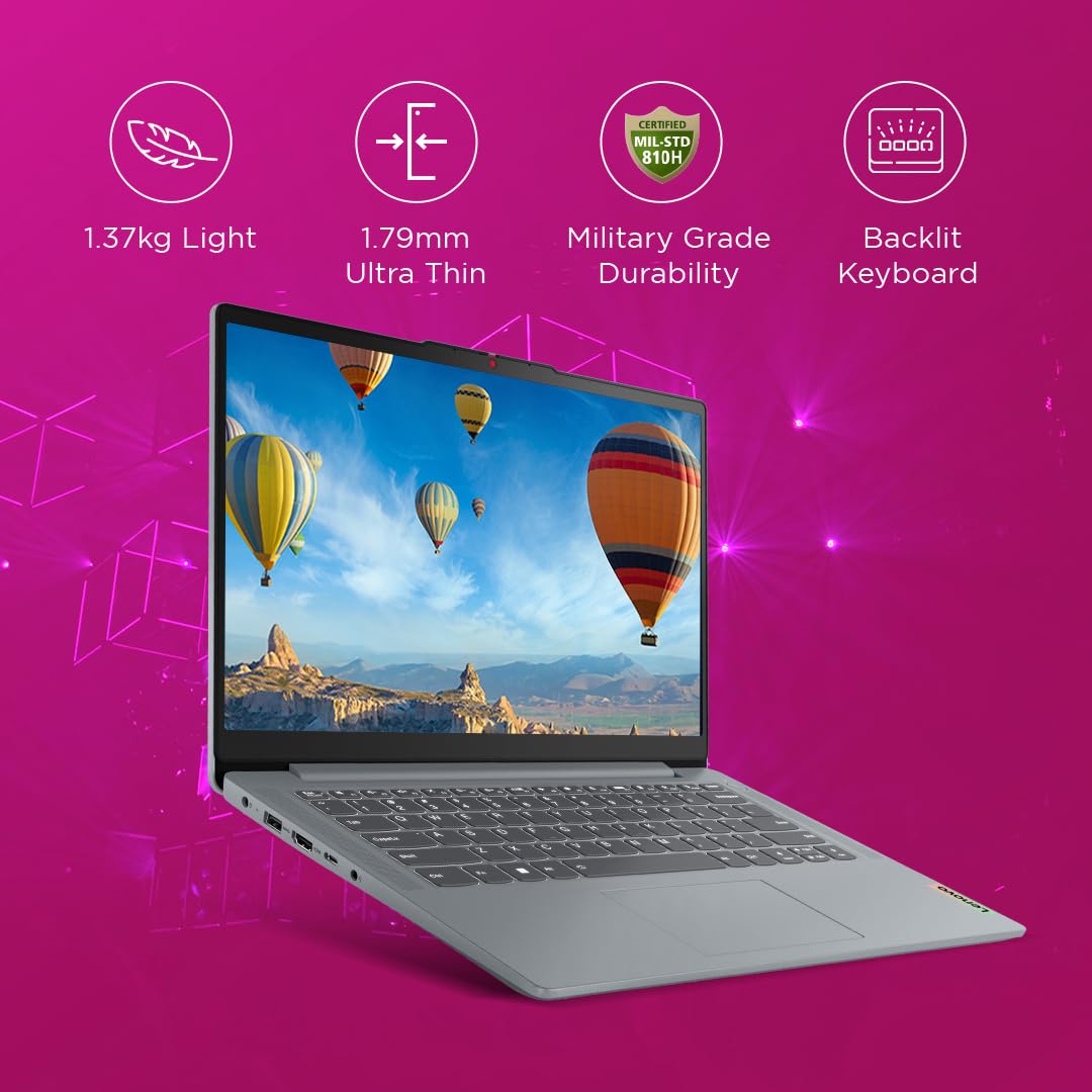 Lenovo IdeaPad Slim 3 12th Gen Core i5-12450H 14 inch (35.5cm) FHD Laptop (8GB RAM/512GB SSD/Windows 11/MS Office 2021/Alexa Built-in/1Yr ADP Free/3 Month Game Pass/Grey/1.3Kg), 83EQ005TIN