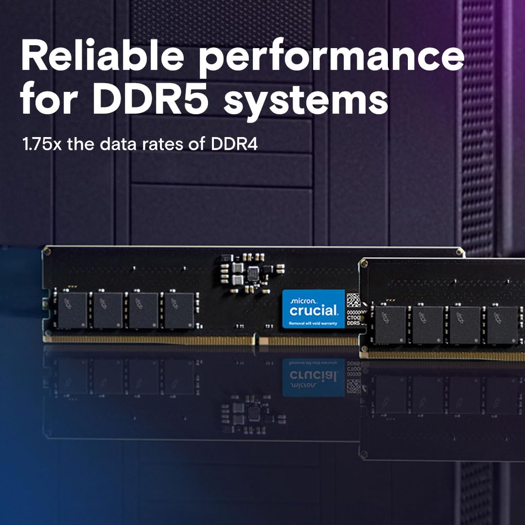 Crucial 64GB DDR5 RAM 5600MHz (or 5200MHz or 4800MHz) Desktop Memory, UDIMM 288-Pin, Compatible with Latest Intel Core Ultra and AMD Ryzen 8000 & Above – CT64G56C46U5