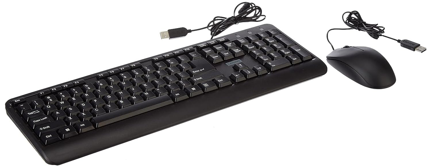 Lenovo 160 Keyboard & Mouse Wired Combo | Waterproof Exoskeleton | Splash Proof Keys | 1600 DPI Full Size Mouse | Non-Slip Scroll Wheel | Adjustable Keyboard Stand | 3 Yr Warranty