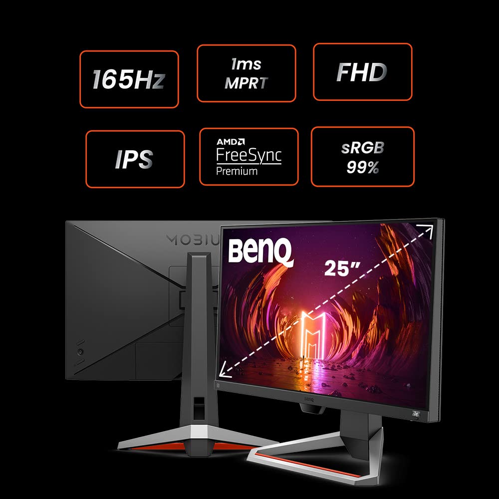 BenQ MOBIUZ EX2510S 24.5" IPS Full HD HDR Gaming Monitor 165Hz| 1ms MPRT| FreeSync Premium| Height Adjust| 99% sRGB| Bezel-Less| Black Equalizer| treVolo Speakers (2.5W x 2)| HDMI| DP (Dark Grey)