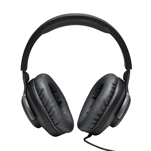 JBL Quantum 100 Wired Over Ear Gaming Headphones with Mic, 40mm Realistic Dynamic Drivers, Detachable Boom Mic, 1kHz Sensitivity, Memory Foam Cushioning, PC/Mobile/PS/Xbox/Nintendo/VR Compatible-Black - Zapnet.in