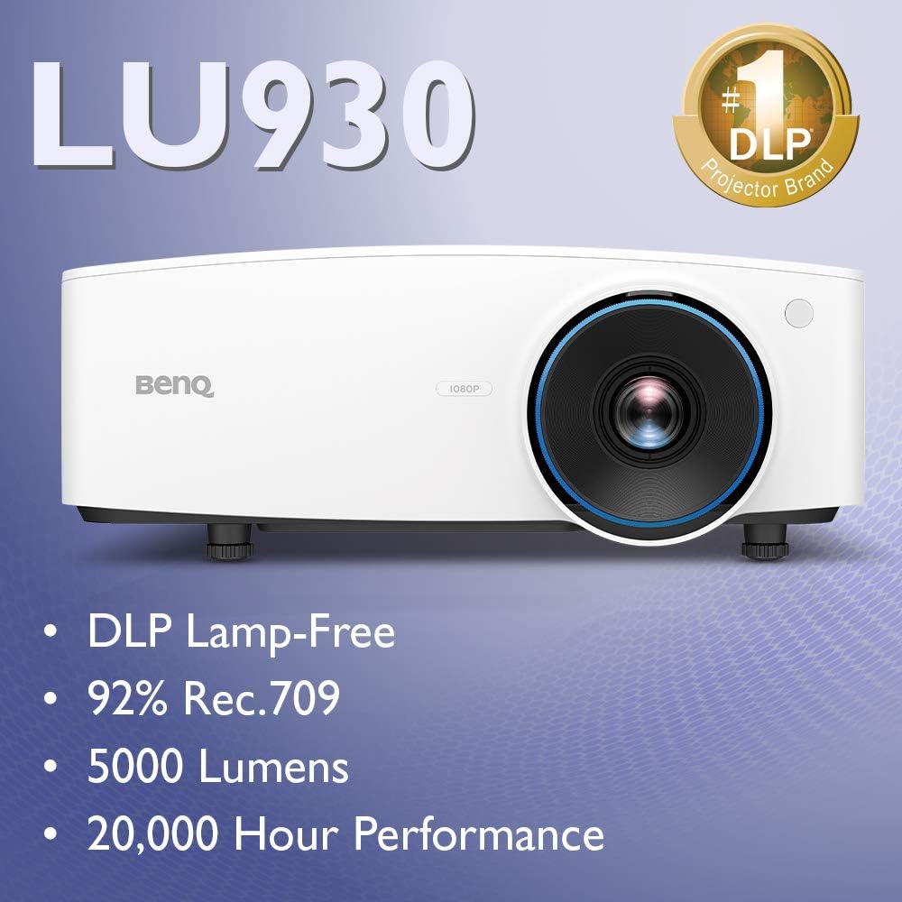 BenQ LU930 WUXGA DLP Lamp-Free Laser Projector, 5000 ANSI Lumens, Color Accurate, Maintenance-Free, 24/7 Operation, Lens Shift, 20,000 hour laser life, Network control, HDMI