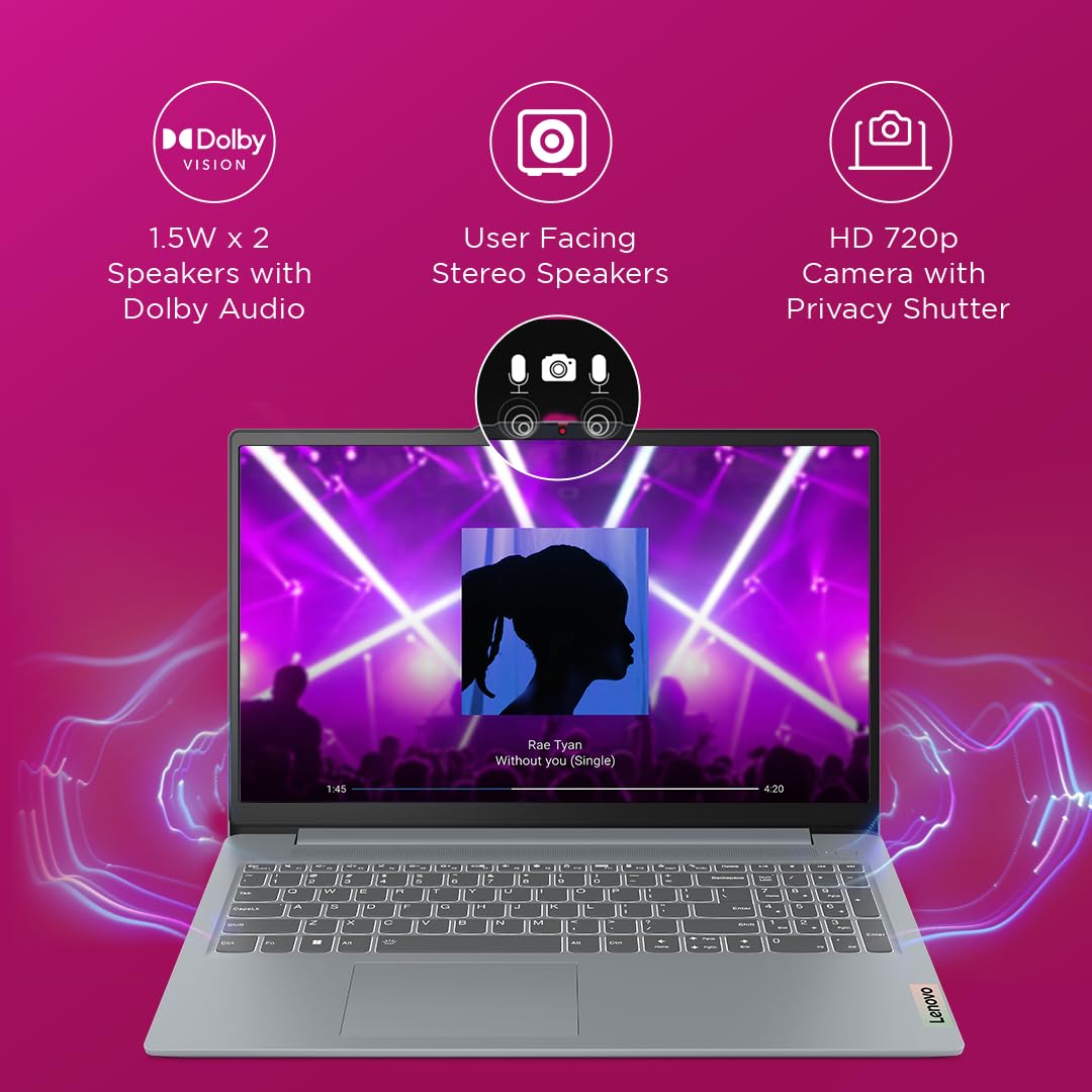 Lenovo IdeaPad Slim 3 Ryzen 3 7320U 15.6" (39.6cm) FHD Thin and Light Laptop (8GB RAM/512GB SSD/Integrated AMD Radeon 610M Graphics/Windows 11/MS Office 2021/Grey/1.6Kg), 82XQ00H7IN