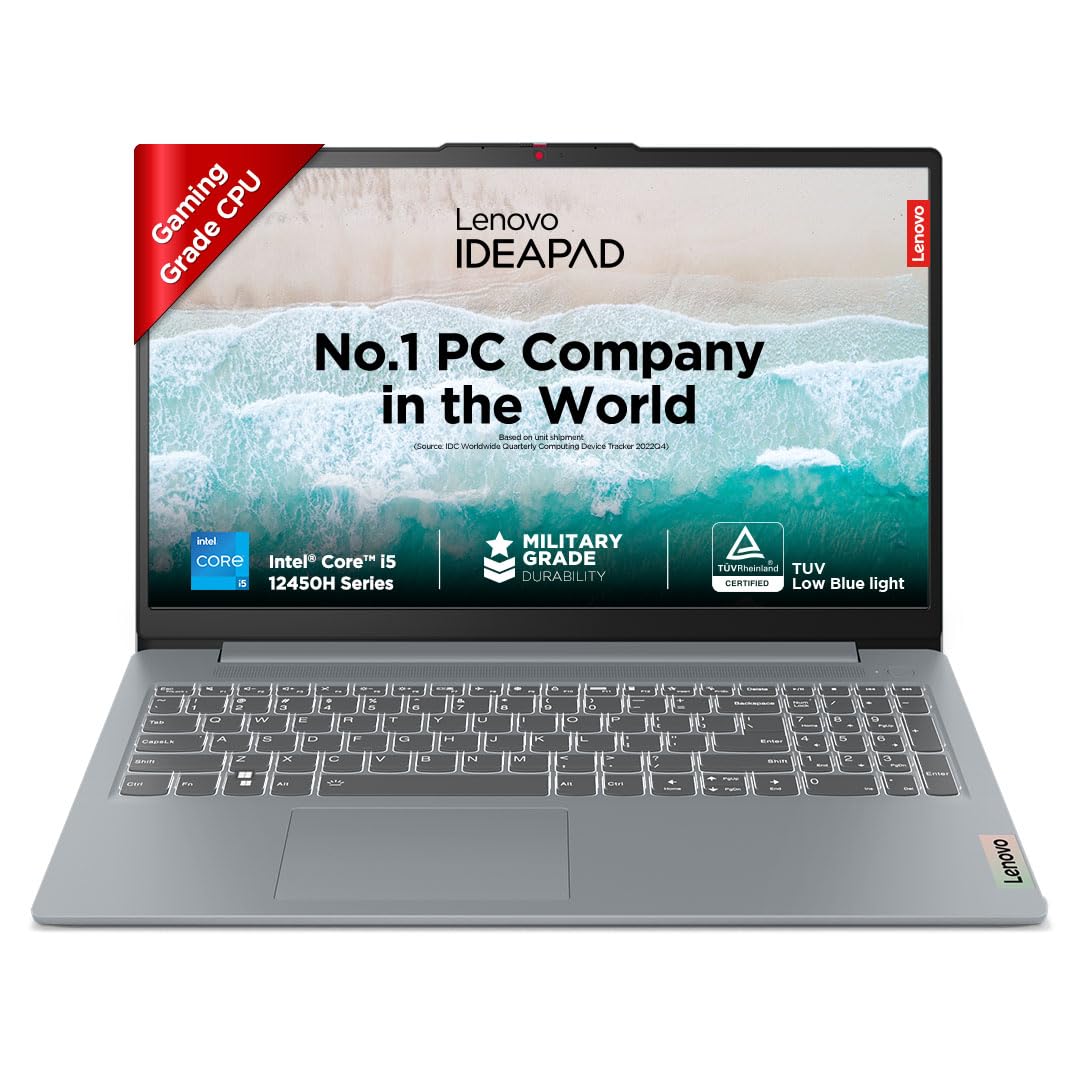Lenovo IdeaPad Slim 3, Intel Core i5-12450H, 12th Gen, 16GB RAM, 512GB SSD, FHD IPS, 15.6"/39.6cm, Windows 11, MSOffice 21, Arctic Grey, 1.6Kg,83ER008GIN,Backlit KB,Alexa Built-in,1 Yr ADP Free Laptop