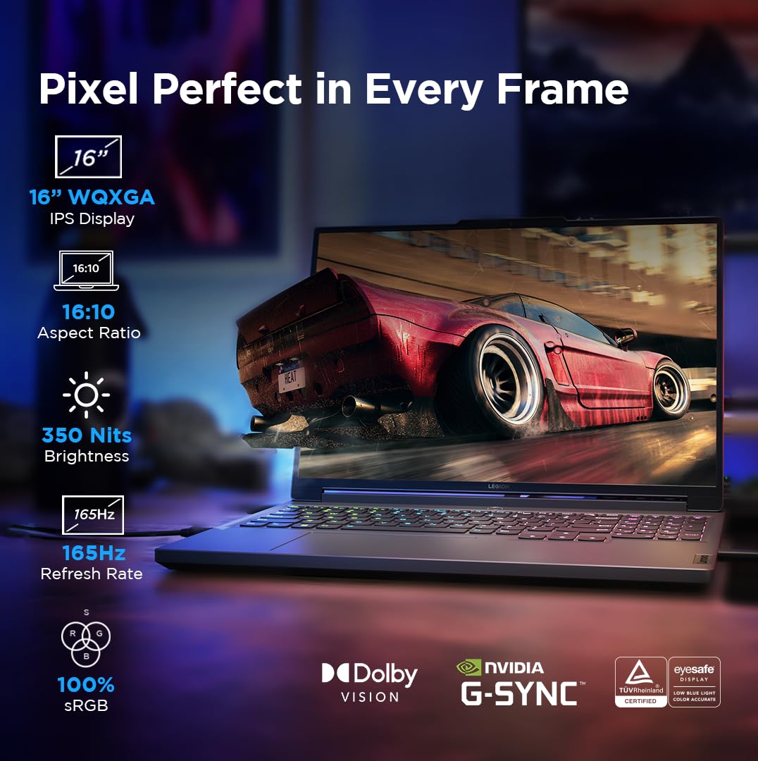 Lenovo Legion 5 Intel Core i7-14650HX 16" (40.64cm) WQXGA IPS 350Nits 165Hz Gaming Laptop (16GB/1TB SSD/Win 11/Office 2021/NVIDIA RTX 4070 8GB/100%sRGB/Alexa/3 Month Game Pass/Grey/2.3Kg), 83DG009DIN