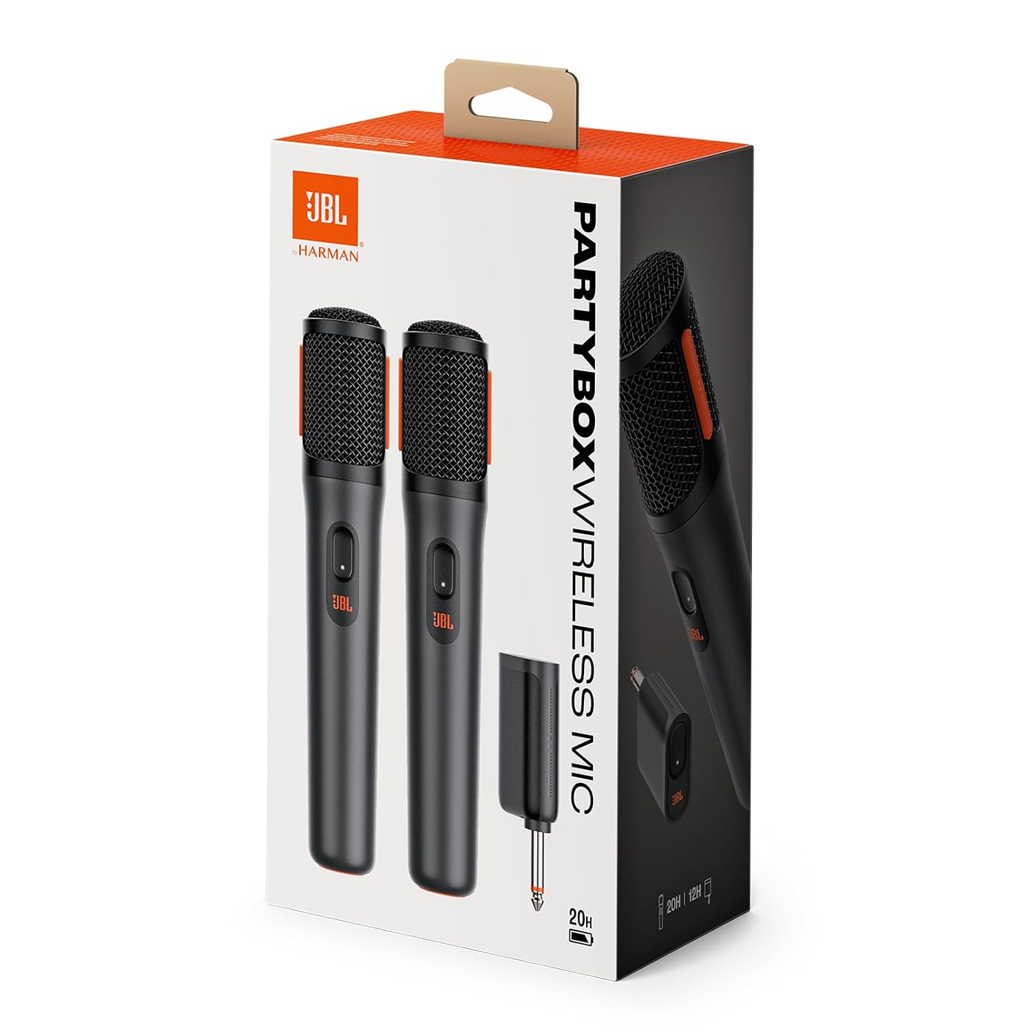 JBL Partybox Wireless Microphone for JBL Partybox Speakers with Wireless Dongle, Stable 2.4GHz Connection, Up to 20 Hours Playtime, 2 Mics in the Box (Black)