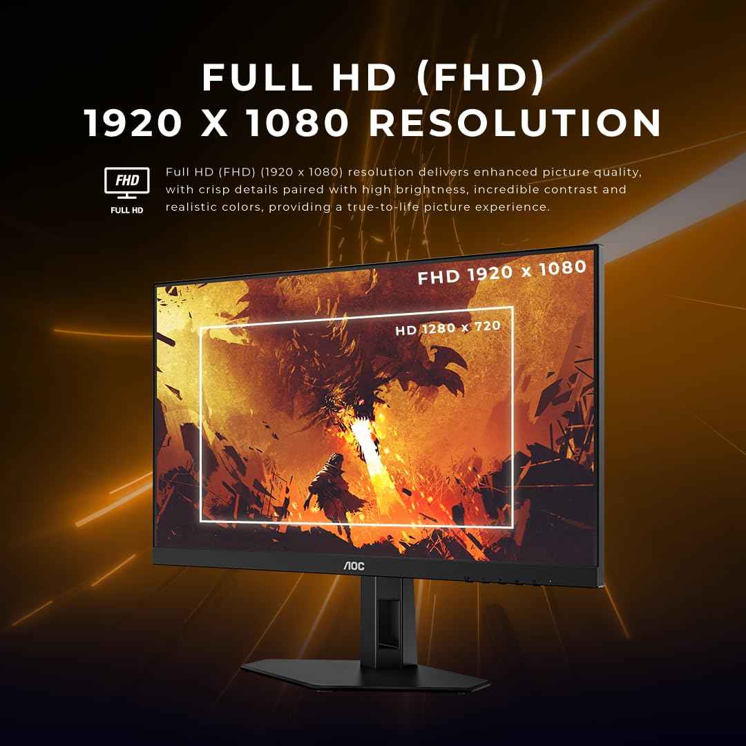 AOC 27G4E 27 Inch Gaming Monitor 1920x1080 Fast IPS, 180Hz Refresh Rate, Color Gamut-sRGB 128%, HDR10, 0.5ms (MPRT), Adaptive Sync, HDMI 2.0 & Display Port Connectivity, 178° Wide Viewing Angle