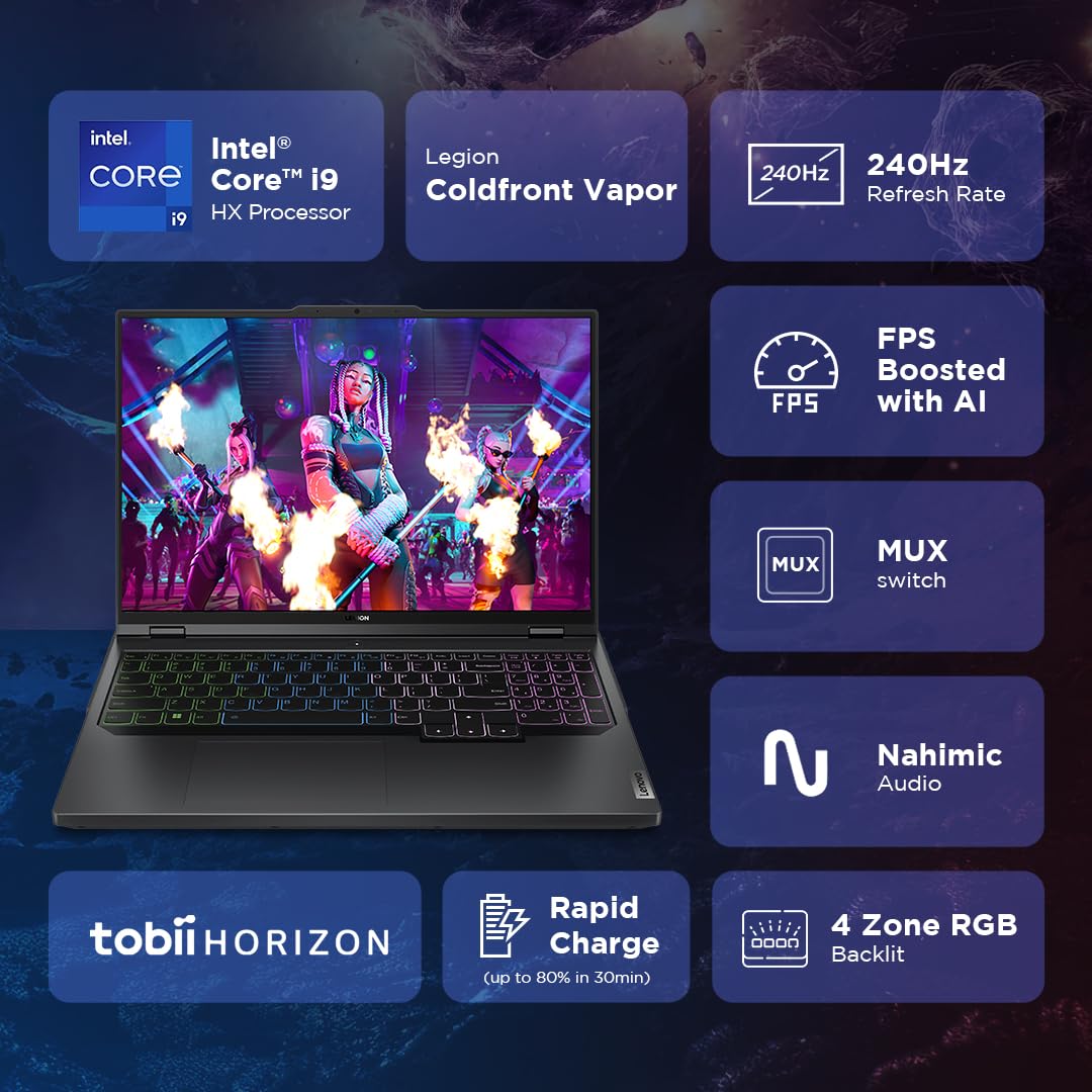 Lenovo Legion Pro 5 Intel Core i9-14900HX 16" (40.64cm) WQXGA IPS 500Nits 240Hz Gaming Laptop (32GB/1TB SSD/Win 11/Office 2021/NVIDIA RTX 4070 8GB/100% DCI-P3/3 Month Game Pass/Grey/2.5Kg), 83DF003PIN