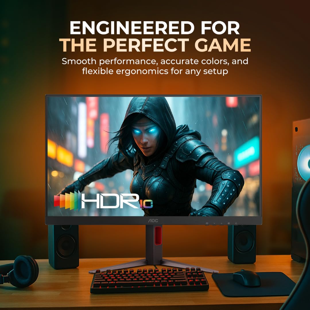 AOC CQ27G4 27"QHD 1500R Curved Gaming Monitor, 180Hz,0.5ms MPRT, HDR10, Adaptive Sync, 300 nits Brightness, Fast VA Panel, Height Adjustable Stand, Gaming Modes, Low Input Lag, Frameless, HDMI 2.0, DP