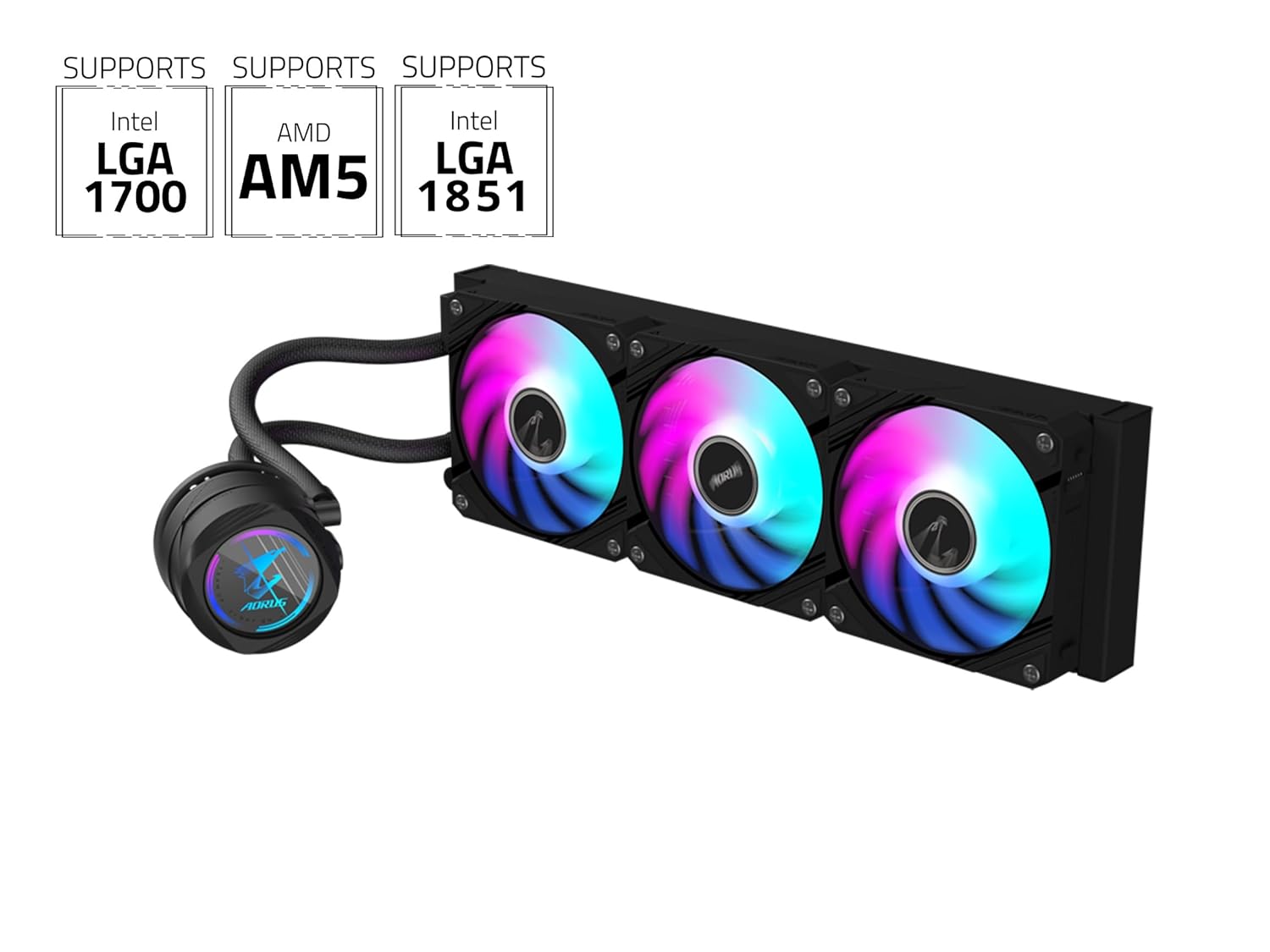 AORUS WATERFORCE II 360 Liquid CPU Cooler, 360mm Radiator with 3x120mm Low Noise ARGB Fans, Compatible with Intel LGA1700 and AMD AM5 (GP-AORUS WATERFORCE II 360)