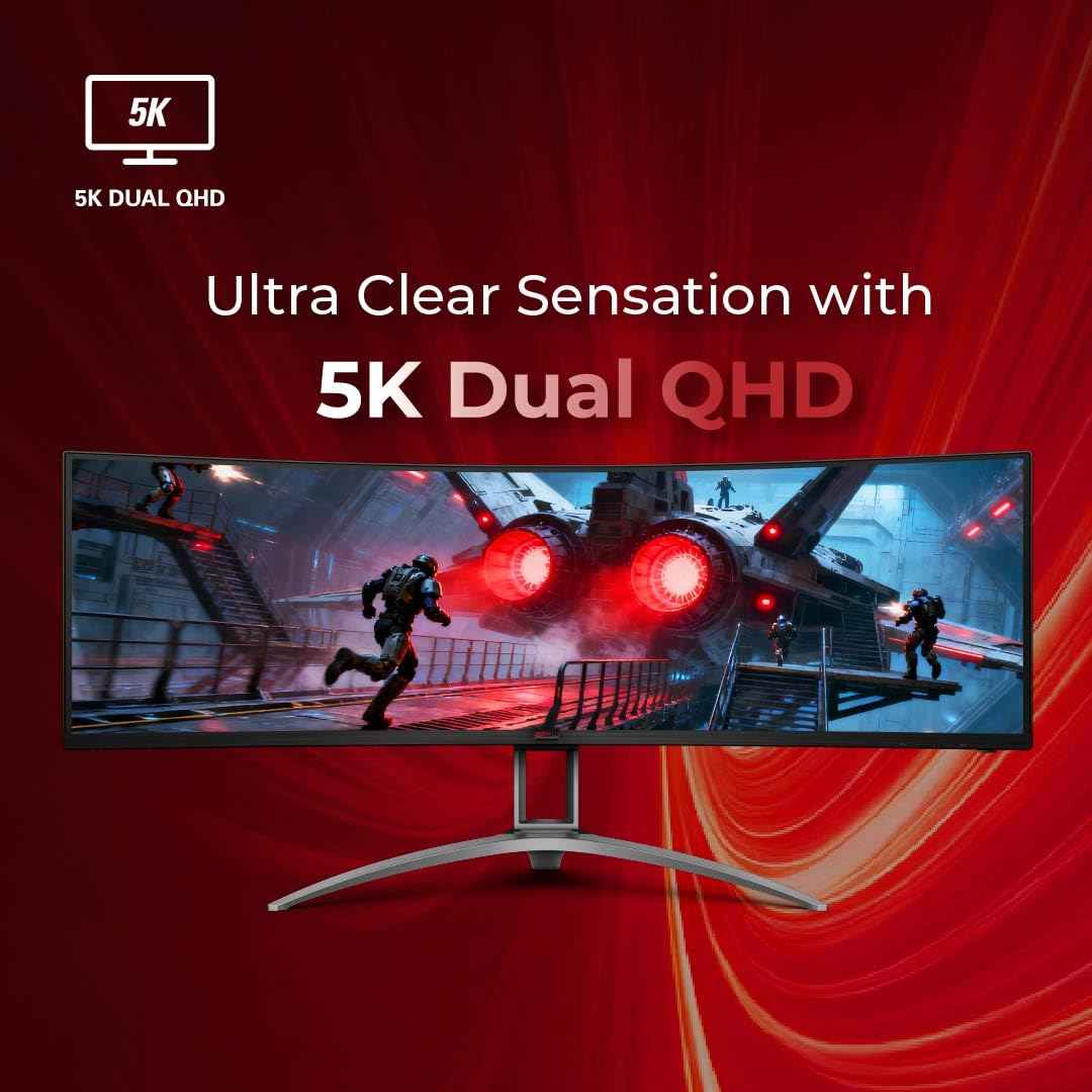 AOC AG493UCX2 48.8″ Curved Gaming Monitor - Black | Dual-QHD 5120×1440 (32:9) |165Hz Refresh |1ms MPRT, FreeSync Premium | DisplayHDR400 | USB-C & KVM | UltraWide VA Panel