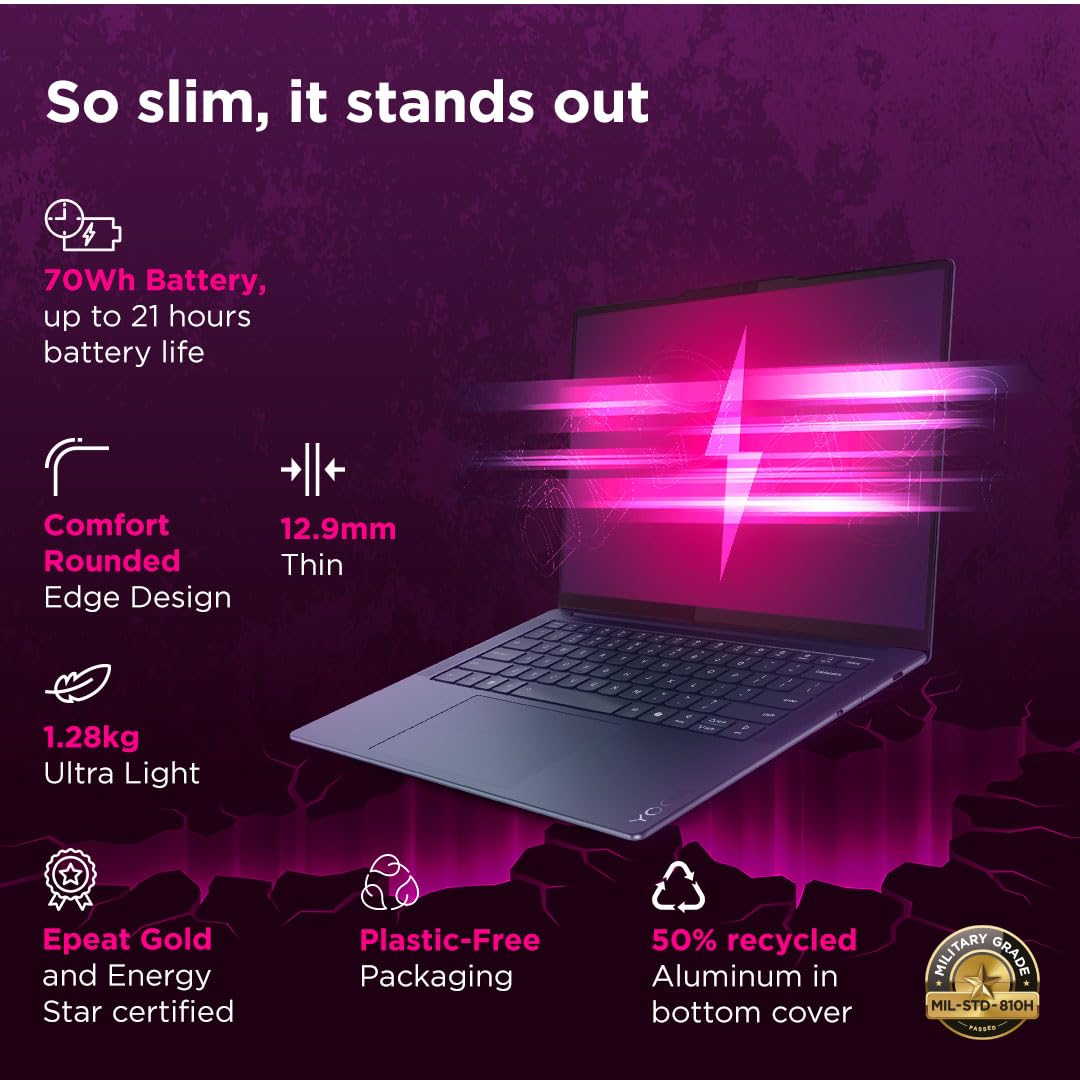 Lenovo Yoga Slim 7 Snapdragon X Elite X1E Built in-AI with Copilot+ 14"(35.5cm) 3K OLED 500Nits Touchscreen Laptop (32GB/1TB SSD/90Hz/Qualcomm NPU 45TOPS/Win11/MSO/1Yr ADP Free/Grey/1.4Kg), 83ED003BIN