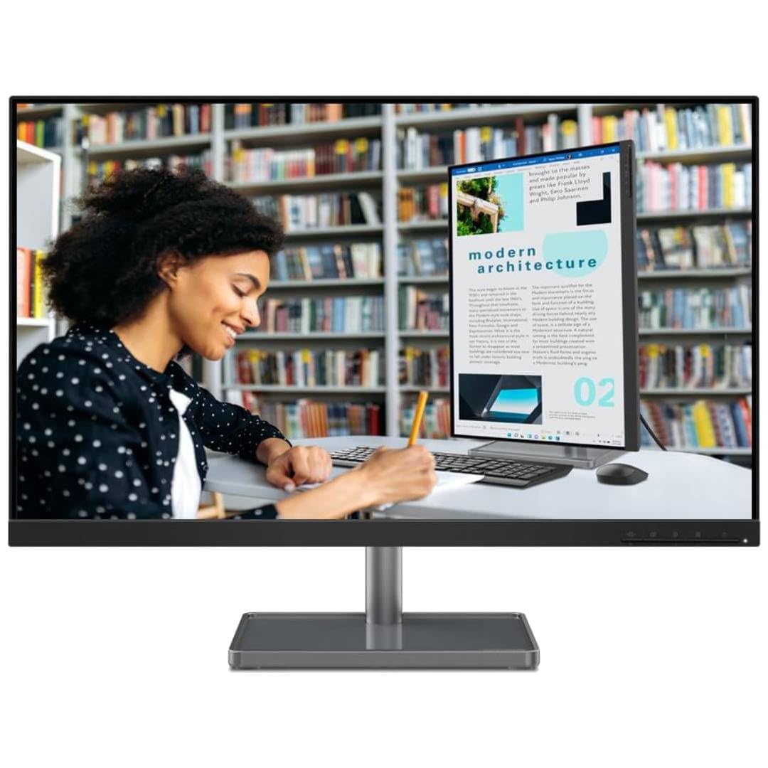 Lenovo L-Series 27 inch (68.5cm) QHD IPS Monitor| 100Hz, 1ms, FreeSync, 99% sRGB, 90% DCI-P3, 3Wx2 Speakers, 4xUSB-A, 1xUSB-C, 2X HDMI 2.1, Tilt, Swivel, Pivot Height Adjust Stand: Grey, L27h-4A