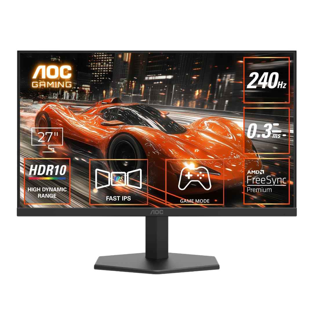 AOC 27G11ZE2 27″ FHD Fast IPS Gaming Monitor – Black/Red |1920×1080| 240Hz Refresh | 0.3ms Response |Adaptive-Sync| HDR10| Frameless Design