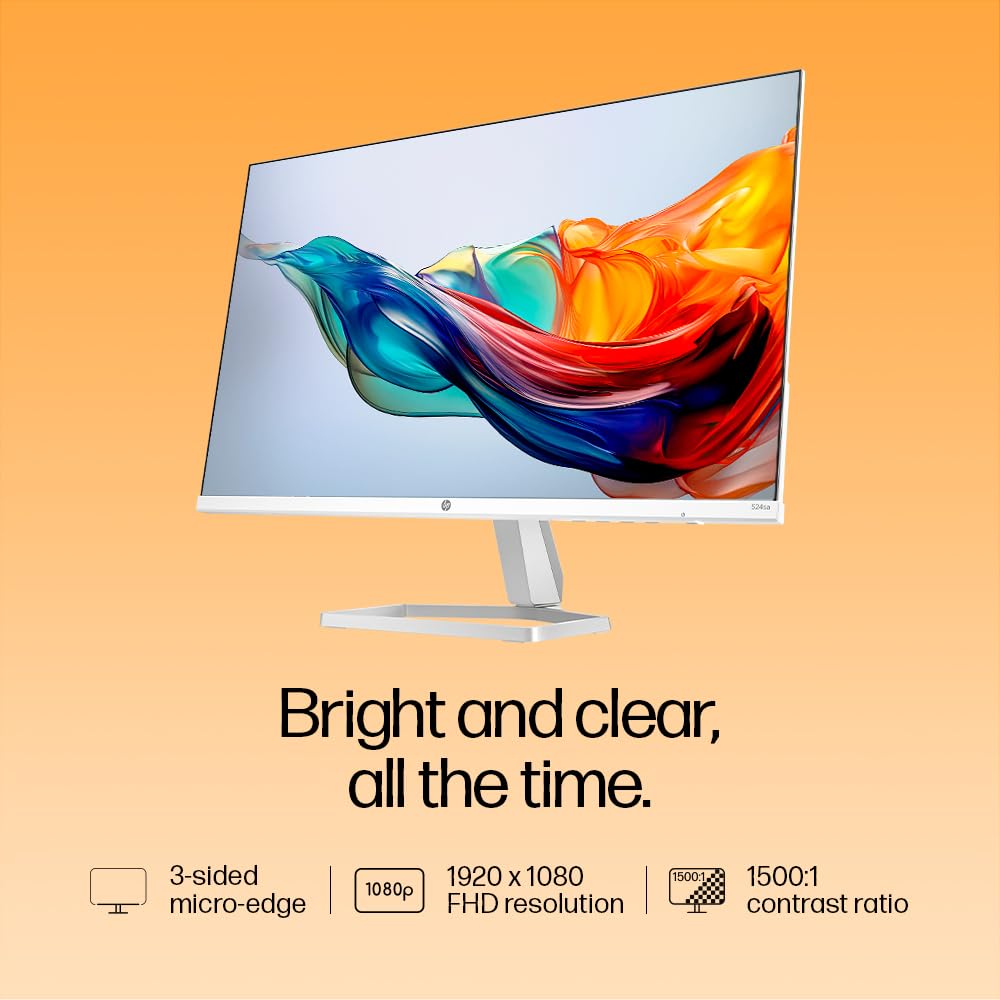 HP Series 5 23.8 inch FHD Monitor with Speakers - 524sa, 23.8inch(60.5cm),FHD(1920 x 1080),300 nits,Integrated Speakers, Eys Ease,Anti-Glare,2.58kg