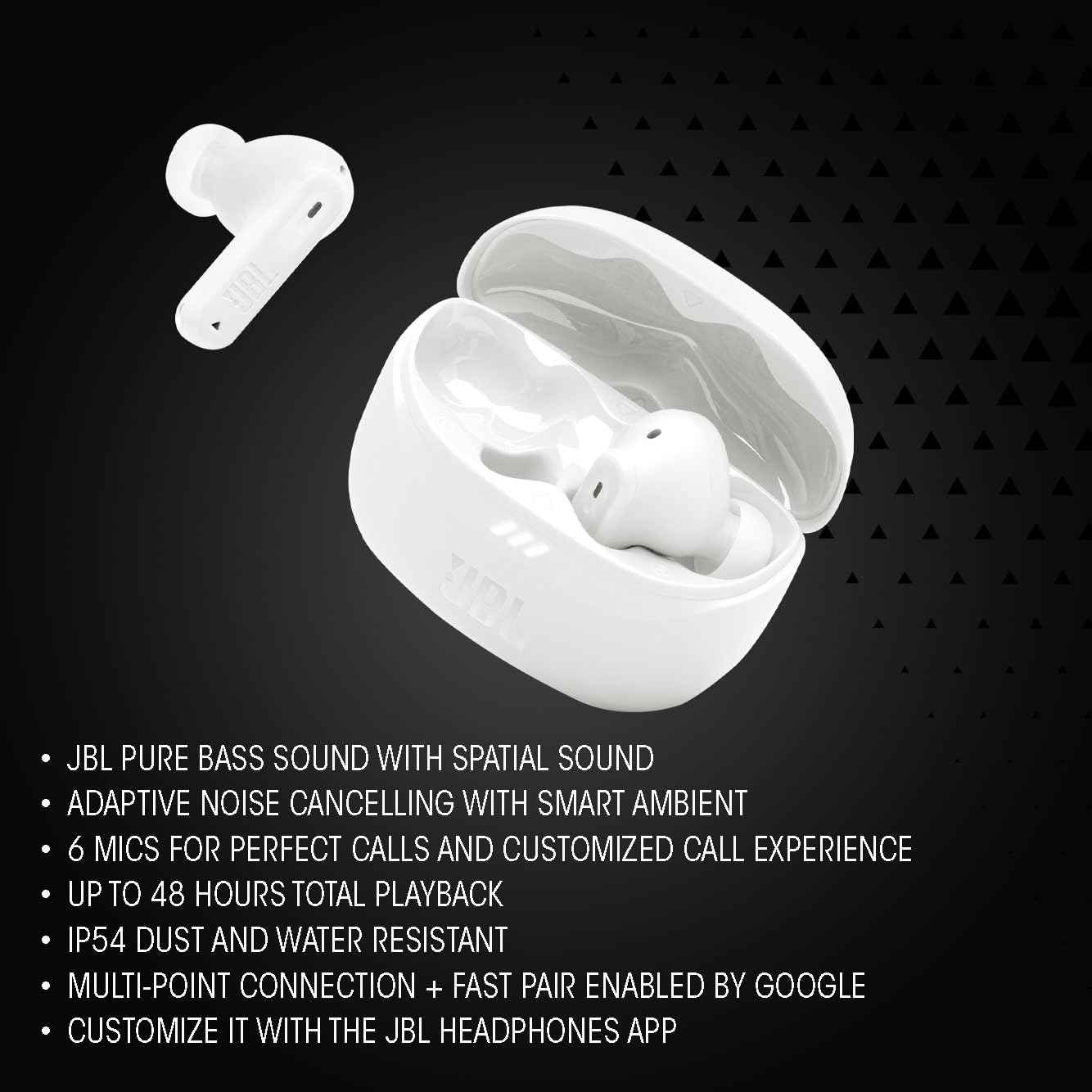JBL Tune Beam 2 TWS, ANC Earbuds, 48Hr Playtime,Dual Connect, Ambient Aware, Relax Mode, Customized EQ with Headphones App, 6 Mics for Clear Calls, Spatial Sound, Personi-Fi 3.0 (Black)