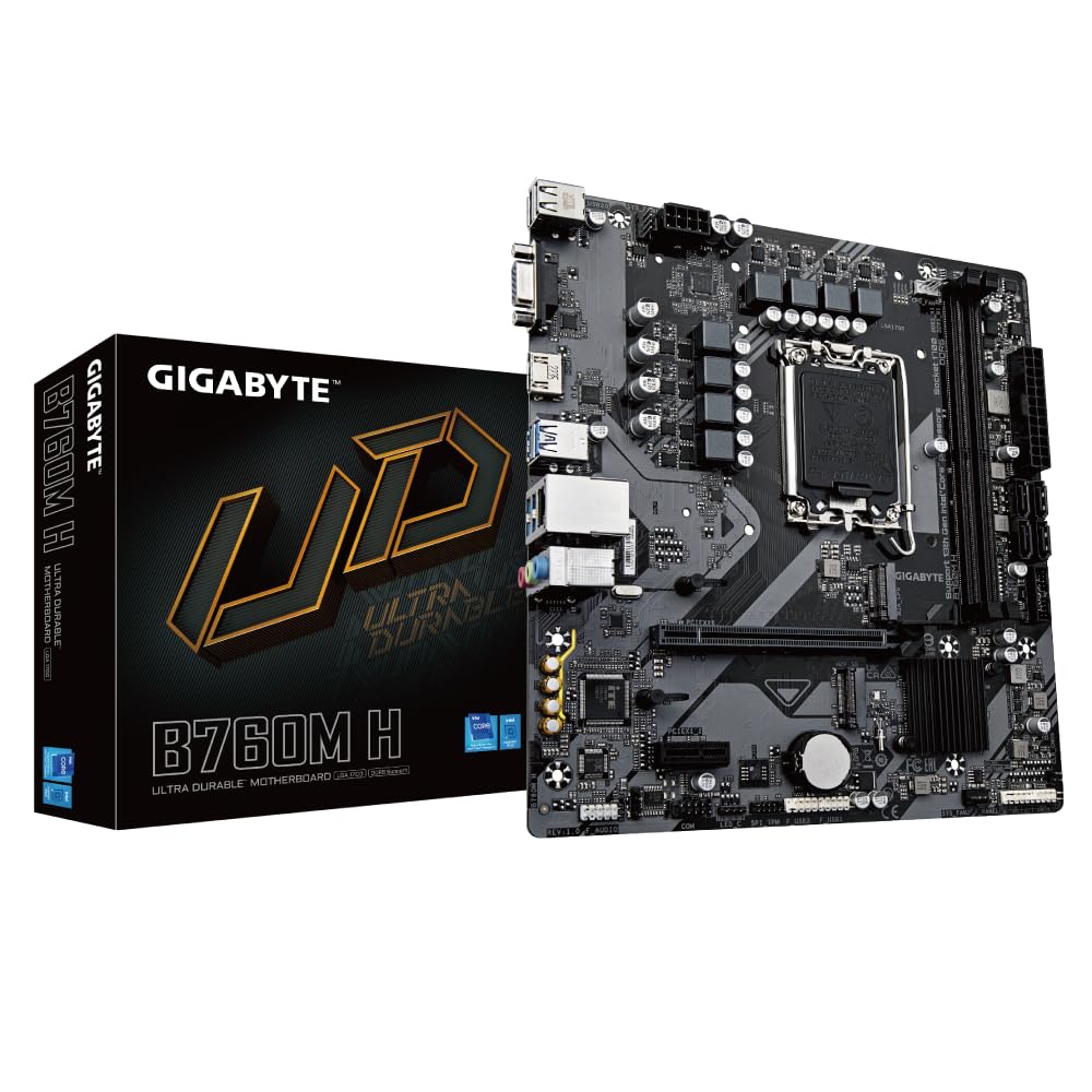 GIGABYTE Micro ATX B760M H DDR5 Motherboard, Intel 14Th/13th/12Th Gen CPUs, 6+1+1 Phase Digital Vrm, DDR5 Xmp, 2 Pcie 4.0 M.2 Slots, GBe LAN, HDMI, D-Sub