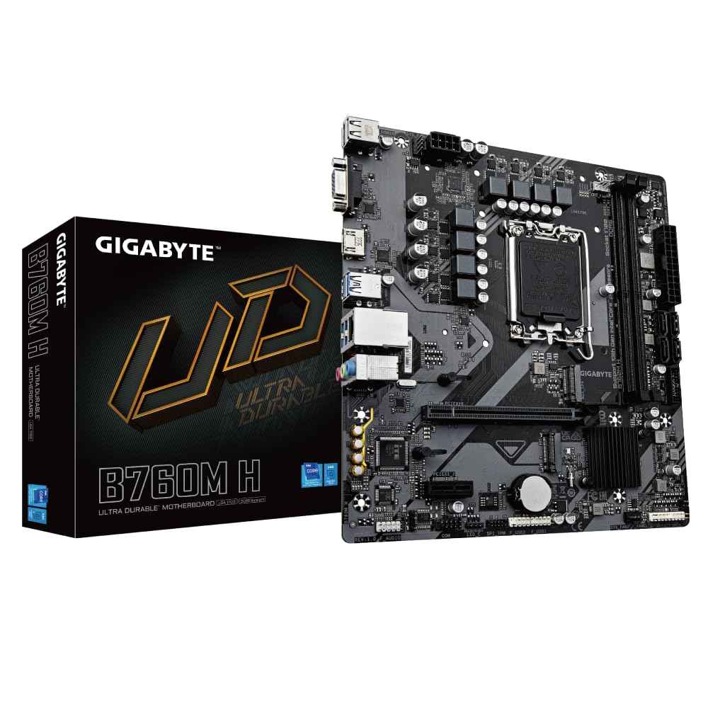 GIGABYTE B760M H DDR5 Motherboard, Intel 14Th/13th/12Th Gen CPUs, 6+1+1 Phase Digital Vrm, DDR5 Xmp, 2 Pcie 4.0 M.2 Slots, GBe LAN, HDMI, D-Sub