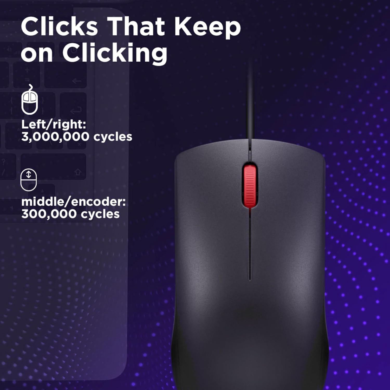 Lenovo 120 Wired Plug & Play USB Mouse, High Resolution 1600 DPI Optical Sensor, 3-Button Design with clickable Scroll Wheel, Ambidextrous, Ergonomic Mouse for Comfortable All-Day Grip (GY51L52636)