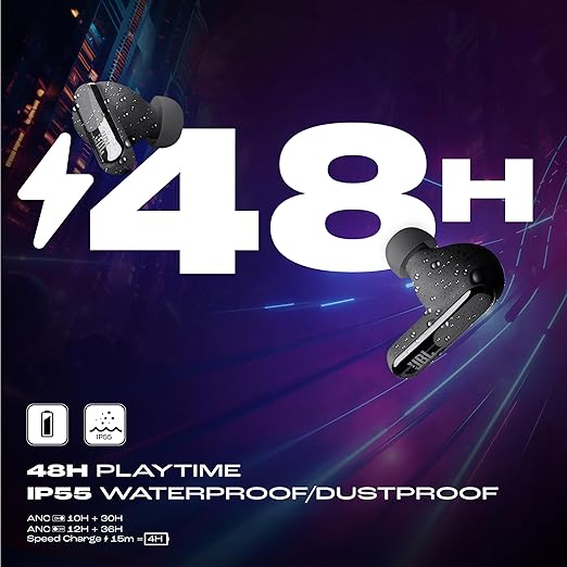 JBL Live Beam 3 TWS,Hi-Res Audio True ANC Earbuds,Smart Case with Touch Display,48H Playtime,Wireless Charging,6 Mic,Multipoint Connection,Ip55 Proof, Headphones App,Personi-Fi 3.0 (Black) - Zapnet.in