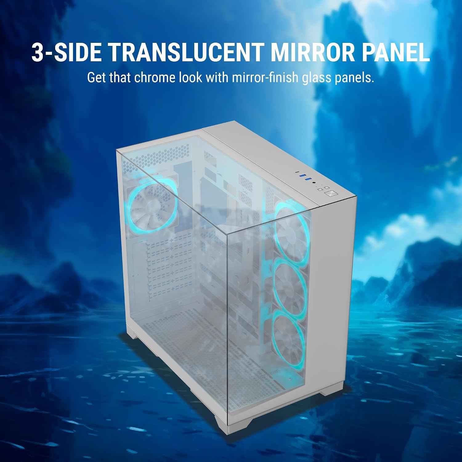 Ant Esports Crystal Mirror Mid-Tower ATX Computer Case/Gaming Cabinet - White |3-Side Glass with Mirror| Support ATX, Micro-ATX, Mini-ITX | Pre-Installed 4 ARGB PWM Fans