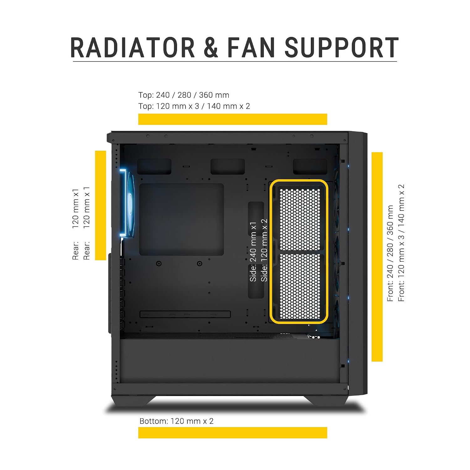 Ant Esports Aqua 360 4F Mid-Tower Computer Case/Gaming Cabinet - Black | Pre-Installed 4 ARGB Fans