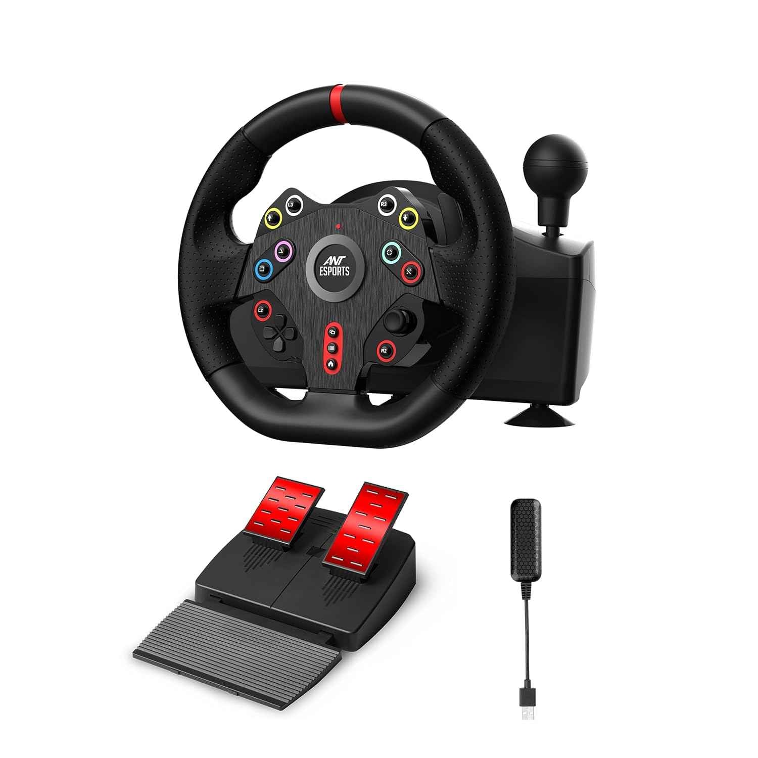 Ant Esports GWGT5 Racing Steering Wheel with Pedals,Gear Shifter &PS5 Adapter for PS5,PS4,Xbox One,Xbox Series X|S,PC & Nintendo Switch| 270 Degree Rotation,Dual Vibration Motor,6 Suction Cup Mounts.