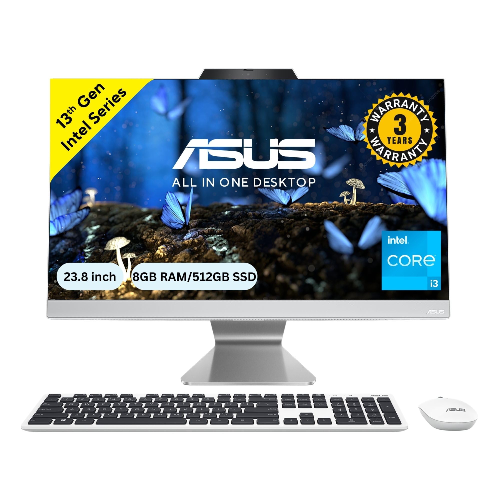 ASUS AiO A3 Series, 23.8" (60.45 cm) FHD, Intel Core i3-1215U 12th Gen, All-in-One Desktop (8GB/512GB SSD/Win11/Office 21/McAfee 1Year/Wireless Keyboard & Mouse/Black/5.40 kg), A3402WBA-BA002WS