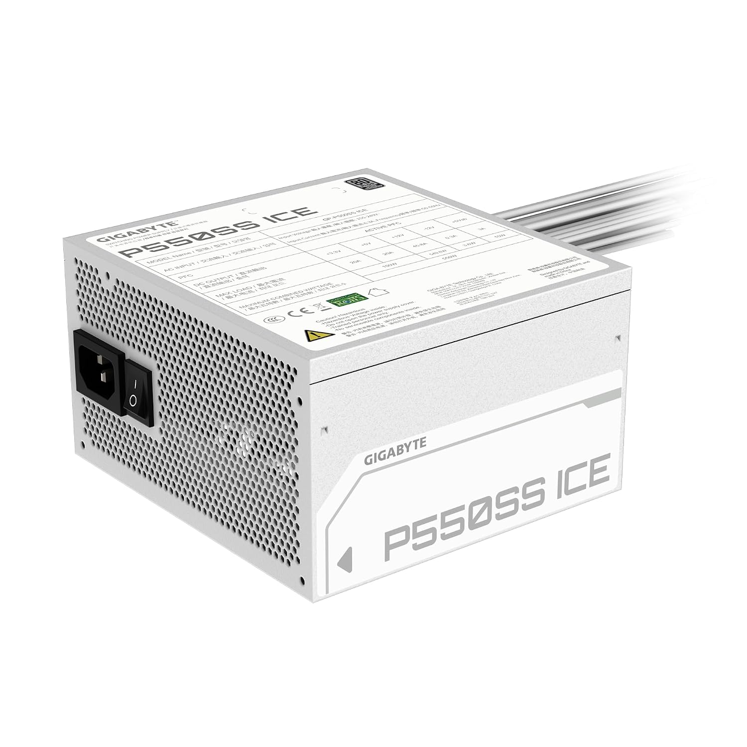GIGABYTE GP-P550SS ICE 550W ATX Power Supply | Non-Modular | 80 Plus Standard | Silent Fan | White Edition