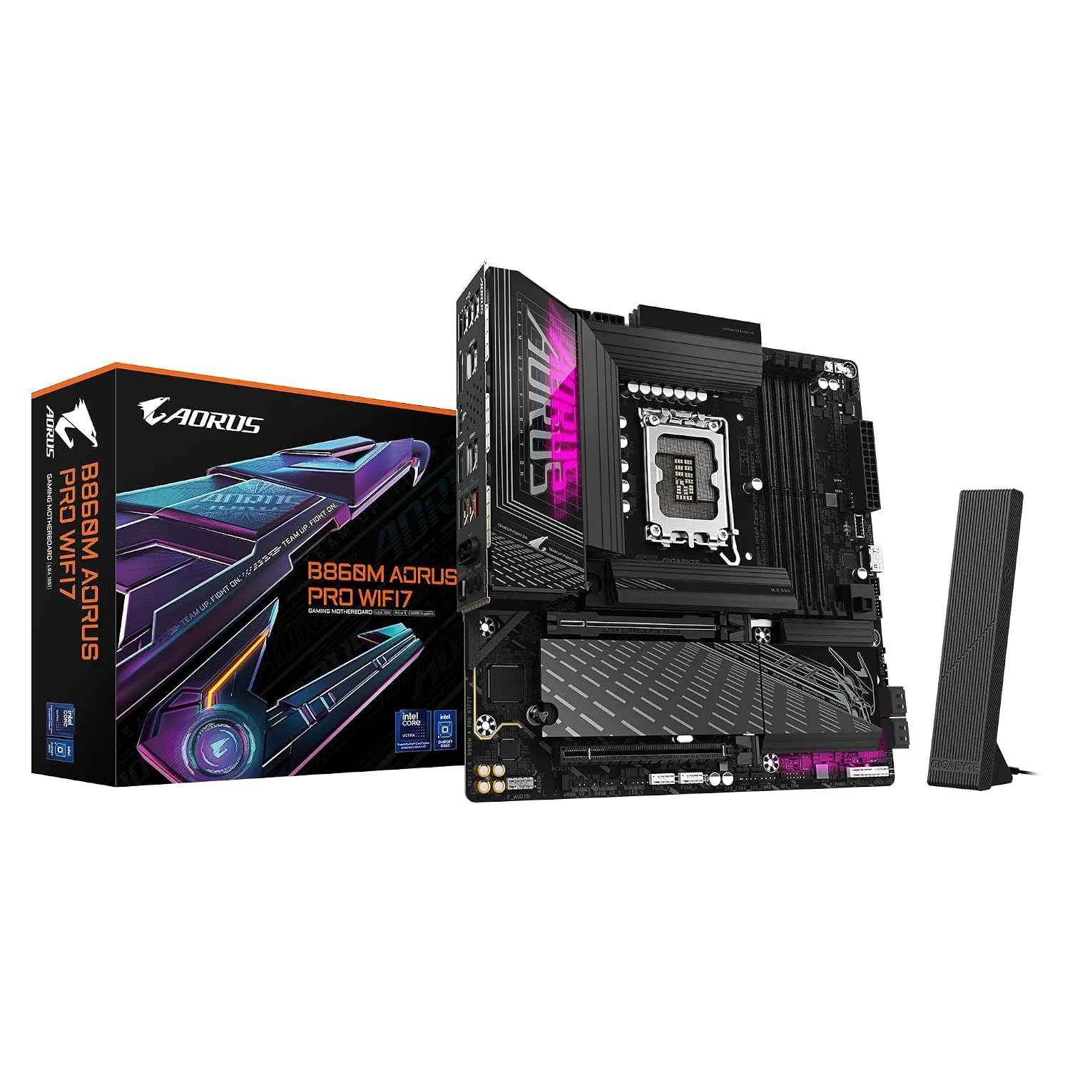 GIGABYTE B860M Aorus PRO WIFI7 Micro-ATX Motherboard – LGA1851, DDR5 9200(OC), PCIe 5.0, USB4, Wi-Fi 7, 2.5GbE LAN