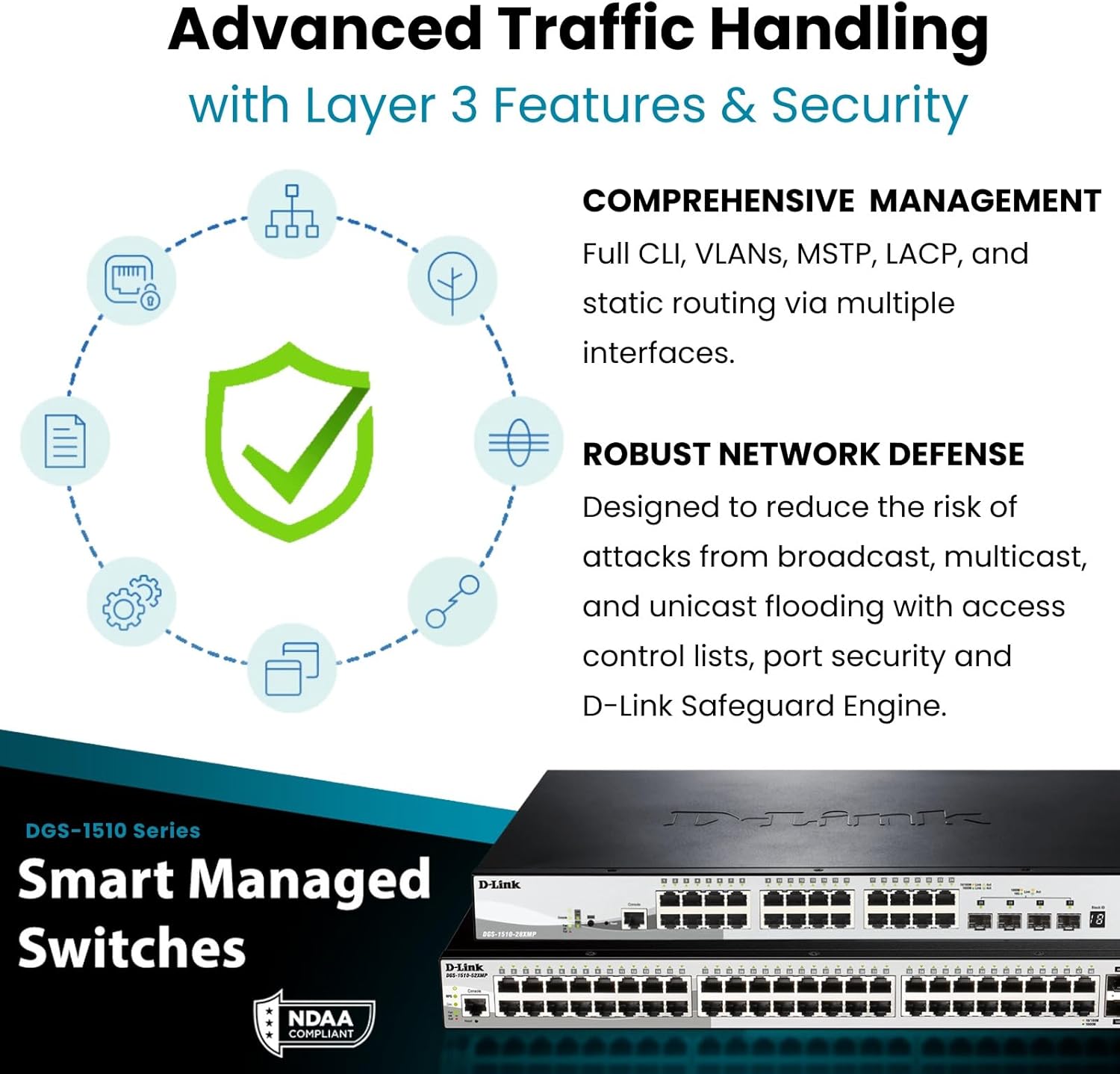 D-Link 52-Port Gigabit Stackable Smart Managed PoE+ Switch with 10G Uplinks | 48 PoE+ (740W) + 4 10GbE SFP+ Ports| L2+/L3 Lite |VLANs |Web Managed |Surveillance Mode | NDAA Compliant (DGS-1510-52XMP)