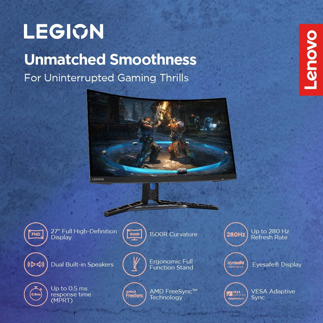 Lenovo Legion R27fc-30, 27 Inch (68.58cm), FHD 1920x1080, 240Hz, Black, 0.5ms, AMD FreeSync, NVIDIA G-Sync, 99% sRGB, Speaker, 2xHDMI, 1xDP, Tilt, Swivel, Pivot, Height Adjust Stand Gaming Monitor