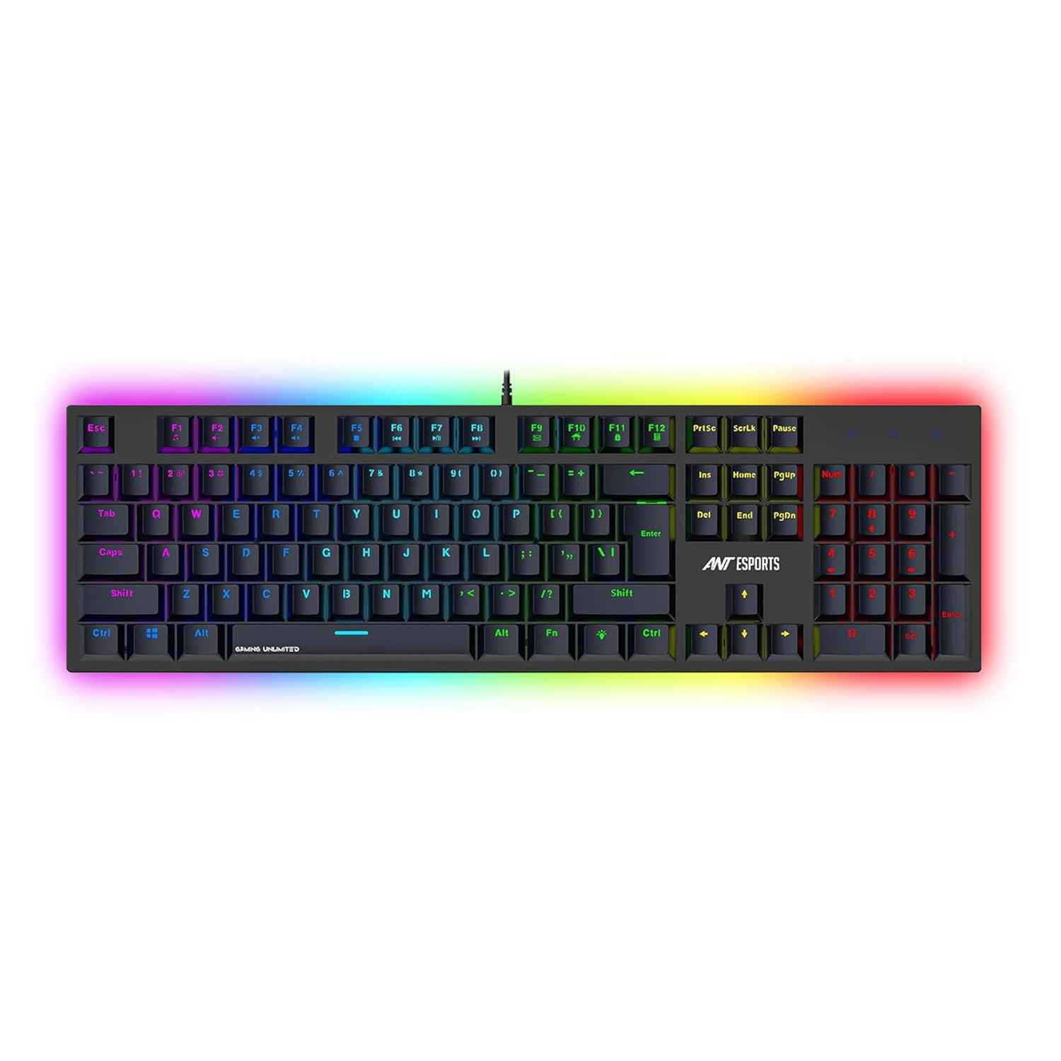 Ant Esports MK3400 V3 Pro Mechanical Gaming Keyboard RGB LED 104 Keys Blue Switch Anti Ghosting Full Size Wired USB PC Keyboard Removable Double Shot Keycaps Ergonomic for PC, Laptop and Mac (Black)