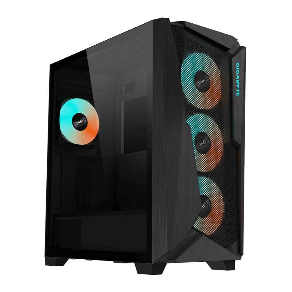 GIGABYTE C301 Glass - Black Mid Tower PC Gaming Case, Tempered Glass, USB Type-C, 4X ARBG Fans Included (GB-C301G)