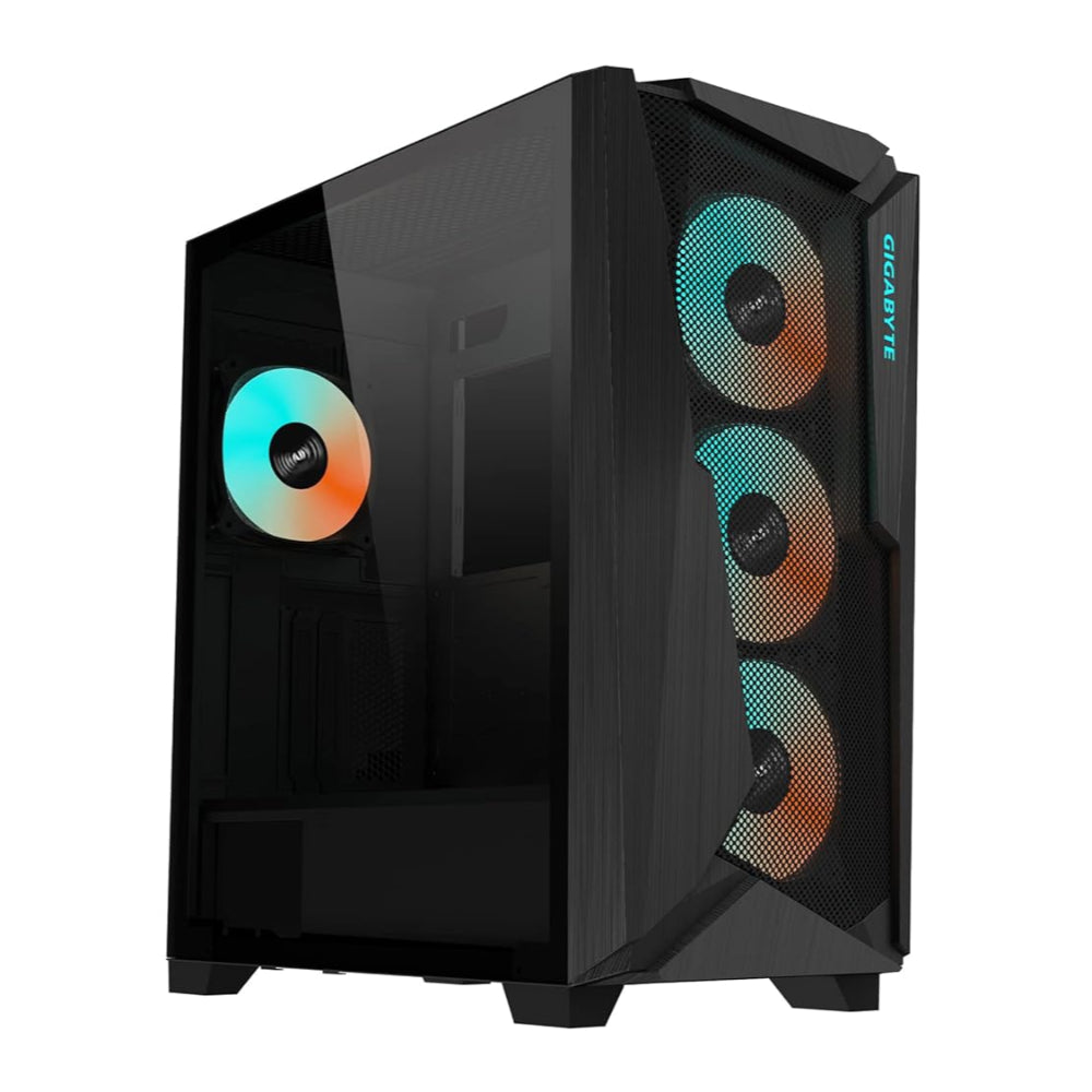 GIGABYTE C301 Glass - Black Mid Tower PC Gaming Case, Tempered Glass, USB Type-C, 4X ARBG Fans Included (GB-C301G)