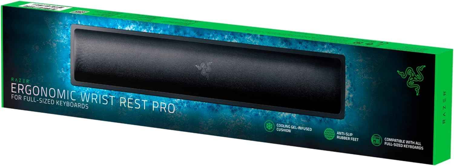 Razer Ergonomic Wrist Rest Pro for Full-Sized Keyboards, Black | Cooling Gel Infused, Anti-Slip Rubber Base, Angled Incline