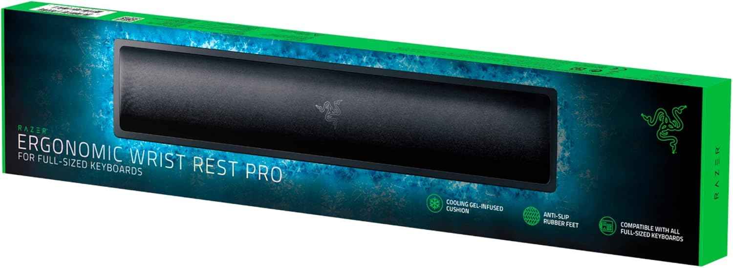 Razer Ergonomic Wrist Rest Pro for Full-Sized Keyboards, Black | Cooling Gel Infused, Anti-Slip Rubber Base, Angled Incline
