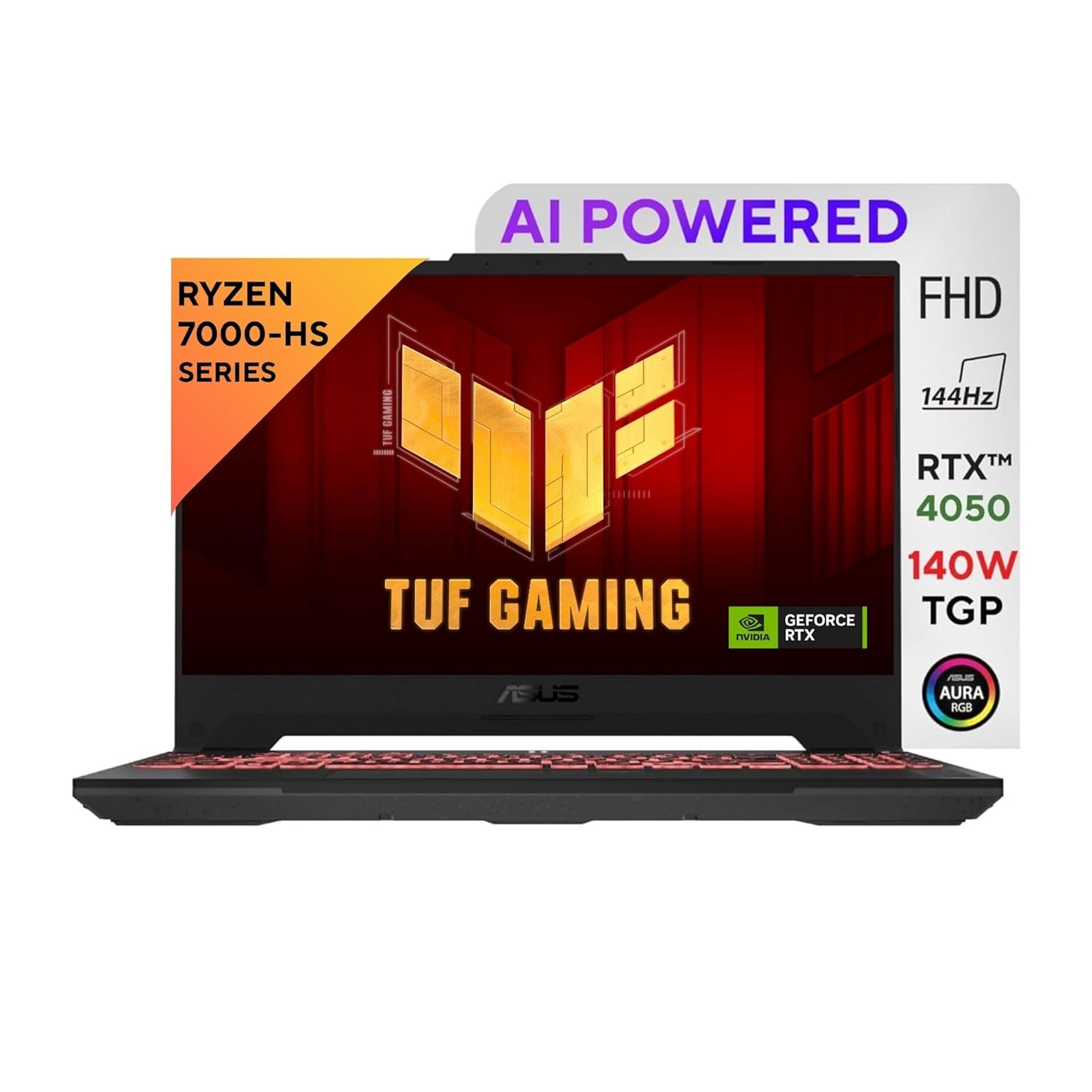 ASUS TUF Gaming A15 (2023), Gaming Laptop, 90WHr Battery, AMD Ryzen 7 7735HS AI Powered, 15.6" FHD 144Hz, 6GB RTX 4050 (16GB/512GB SSD/Windows 11//1-Zone RGB/Gray/2.20 Kg), FA577NU-LP082W