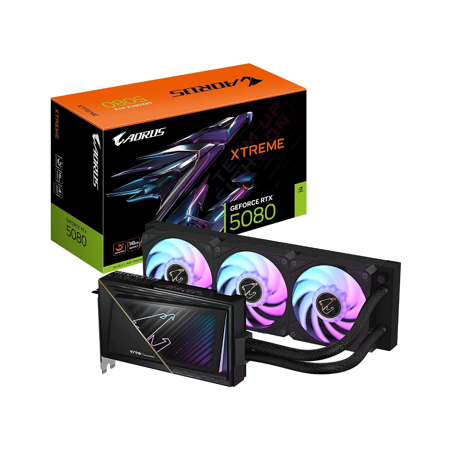GIGABYTE AORUS GeForce RTX 5080 Xtreme WATERFORCE 16G Graphics Card, WATERFORCE All-in-one Cooling System, 16GB 256-bit GDDR7, GV-N5080AORUSX W-16GD Video Card
