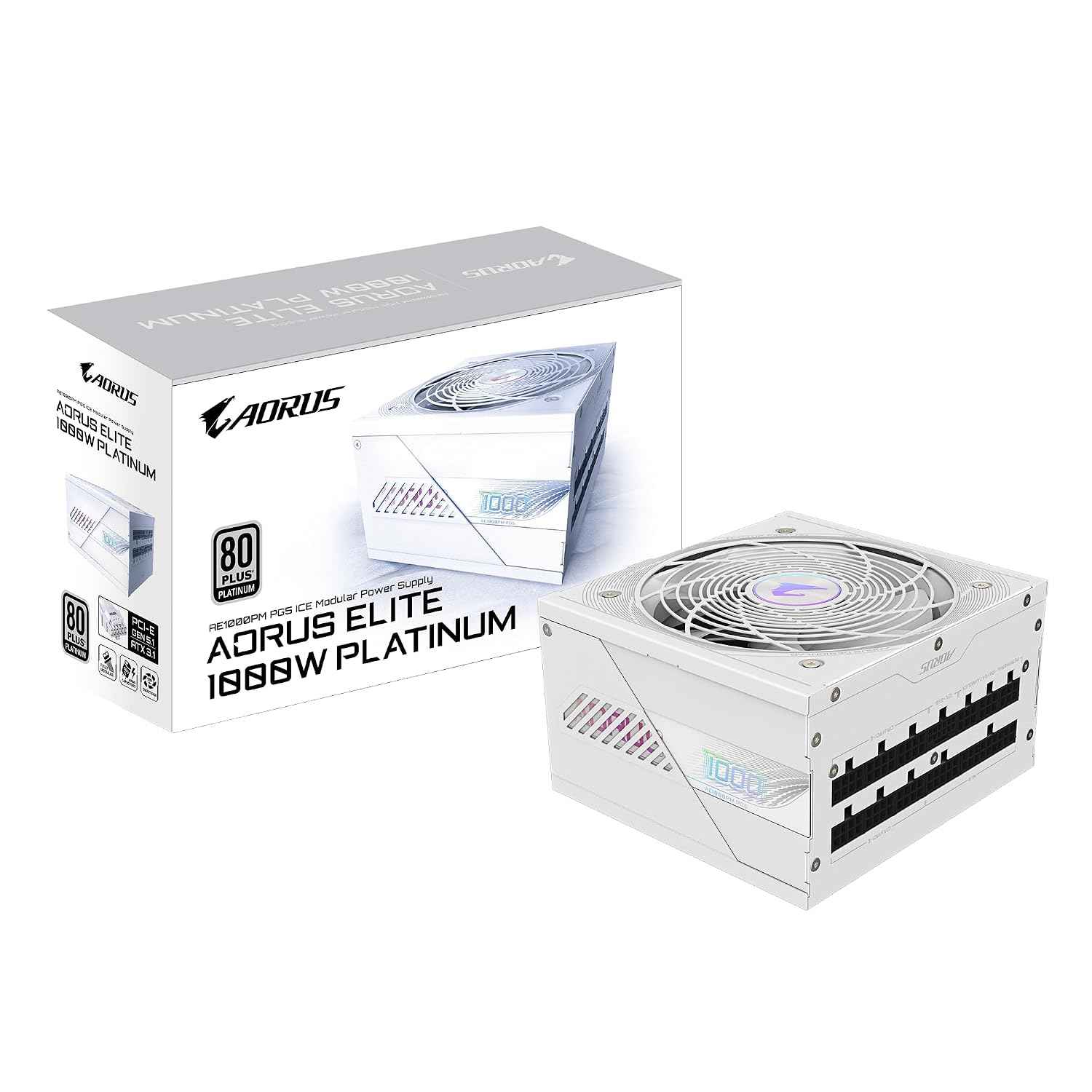GIGABYTE GP-AE1000PM PG5 ICE 1000W Power Supply | 80 Plus Platinum | Fully Modular | PCIe 5.0 Ready | White Edition | Japanese Capacitors | Silent Fan | ATX PSU